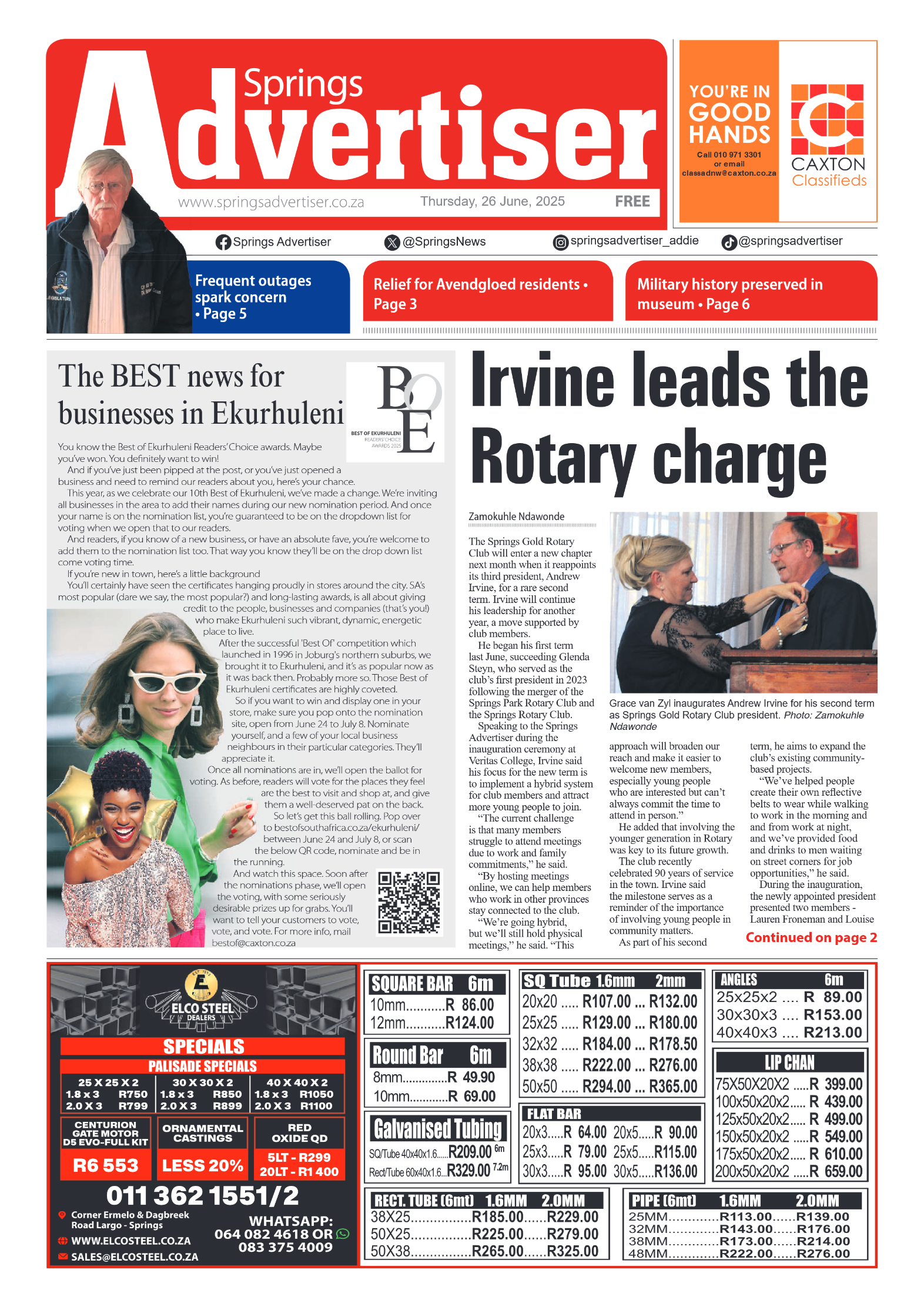 Springs Advertiser 26 June 2025 page 1