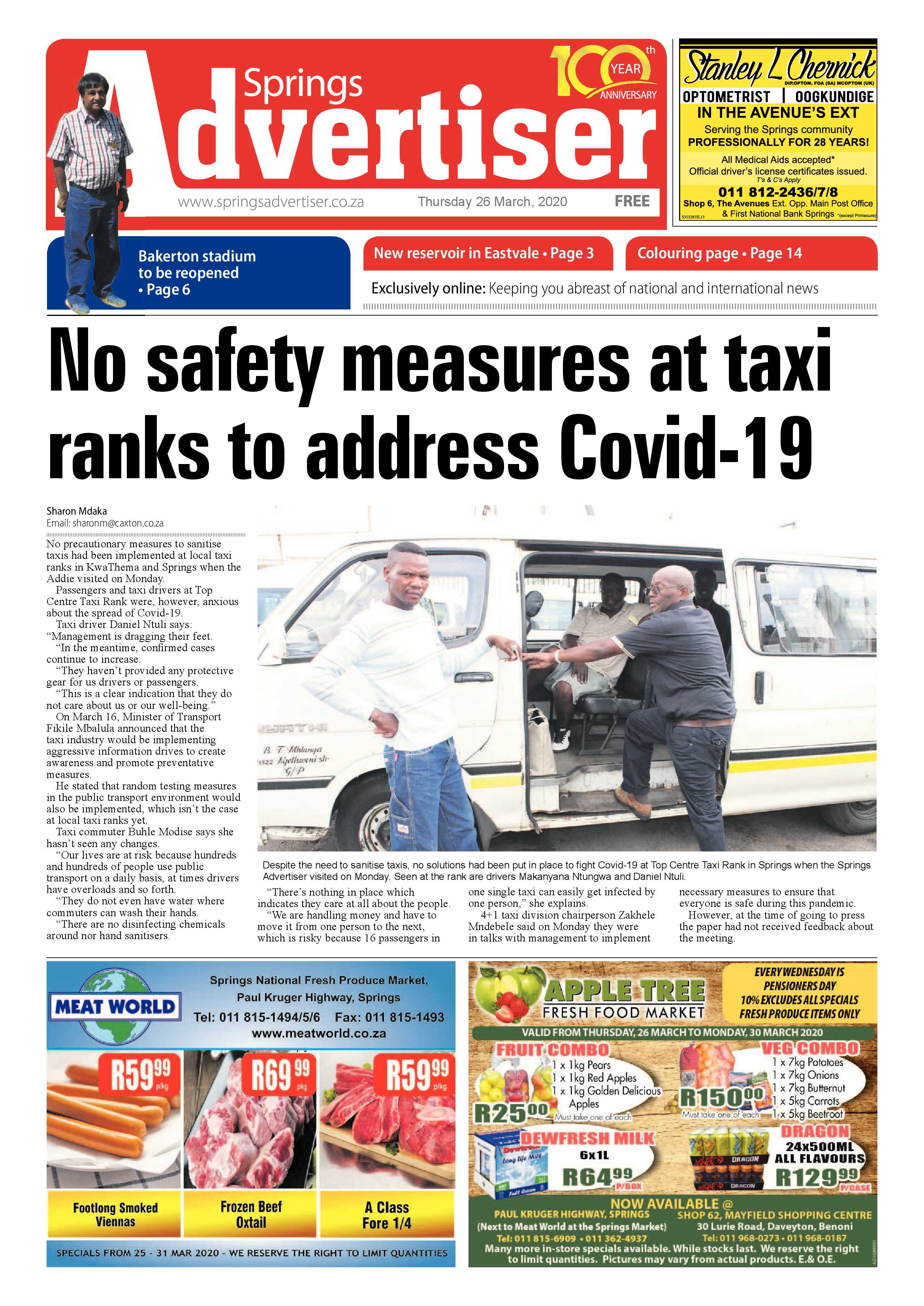 Springs Advertiser 26 March 2020 page 1