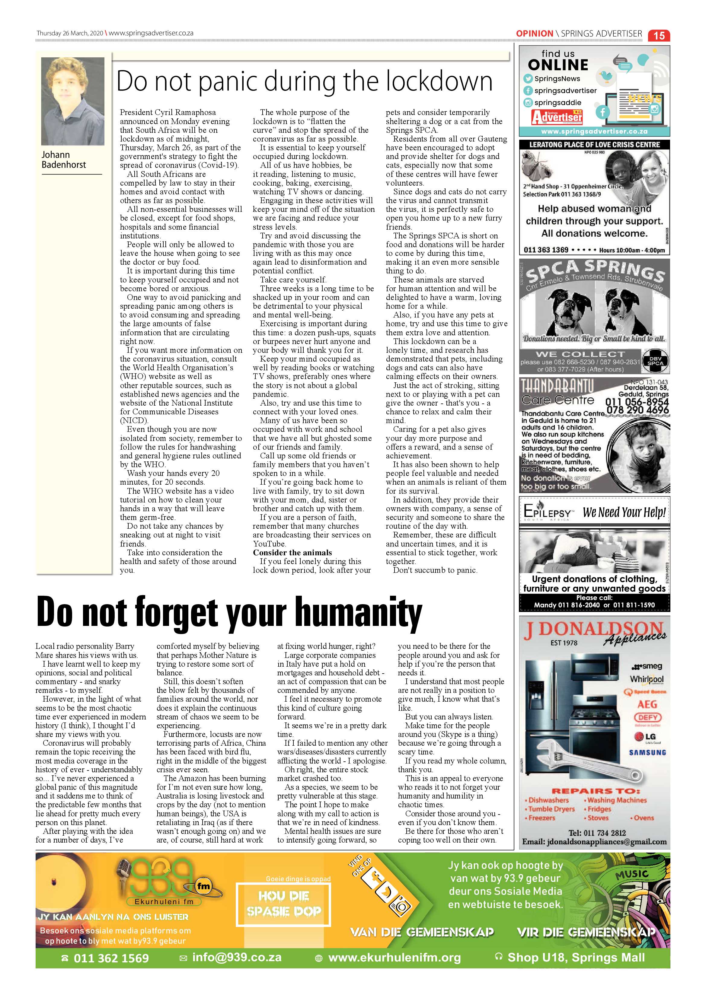 Springs Advertiser 26 March 2020 page 15