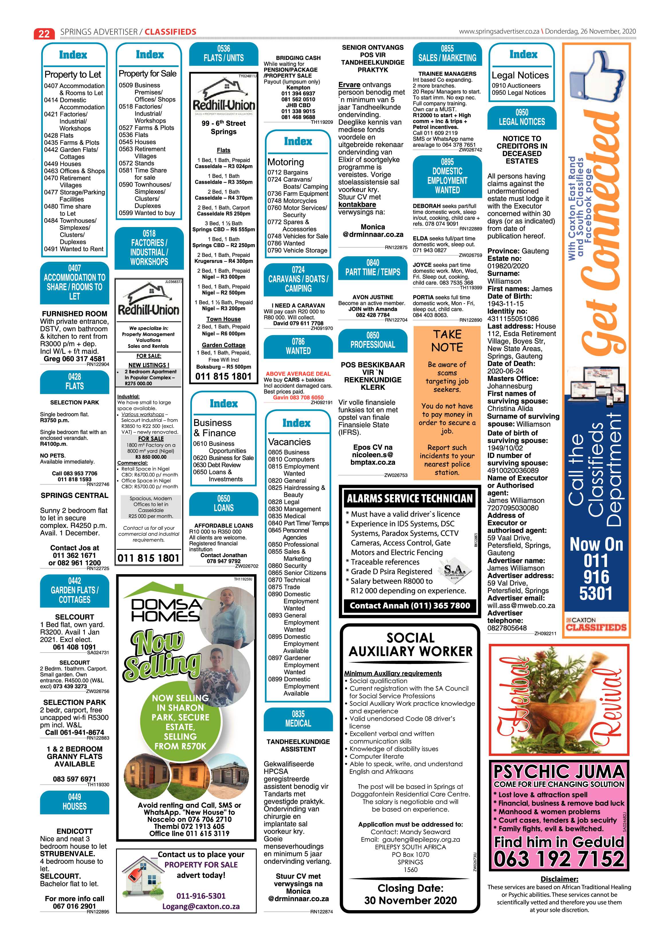 Springs Advertiser 26 November  2020 page 22