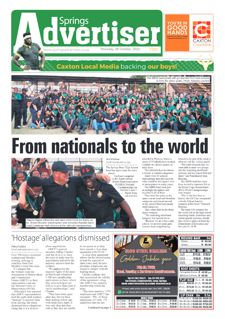 Springs Advertiser 26 October 2023 page 1