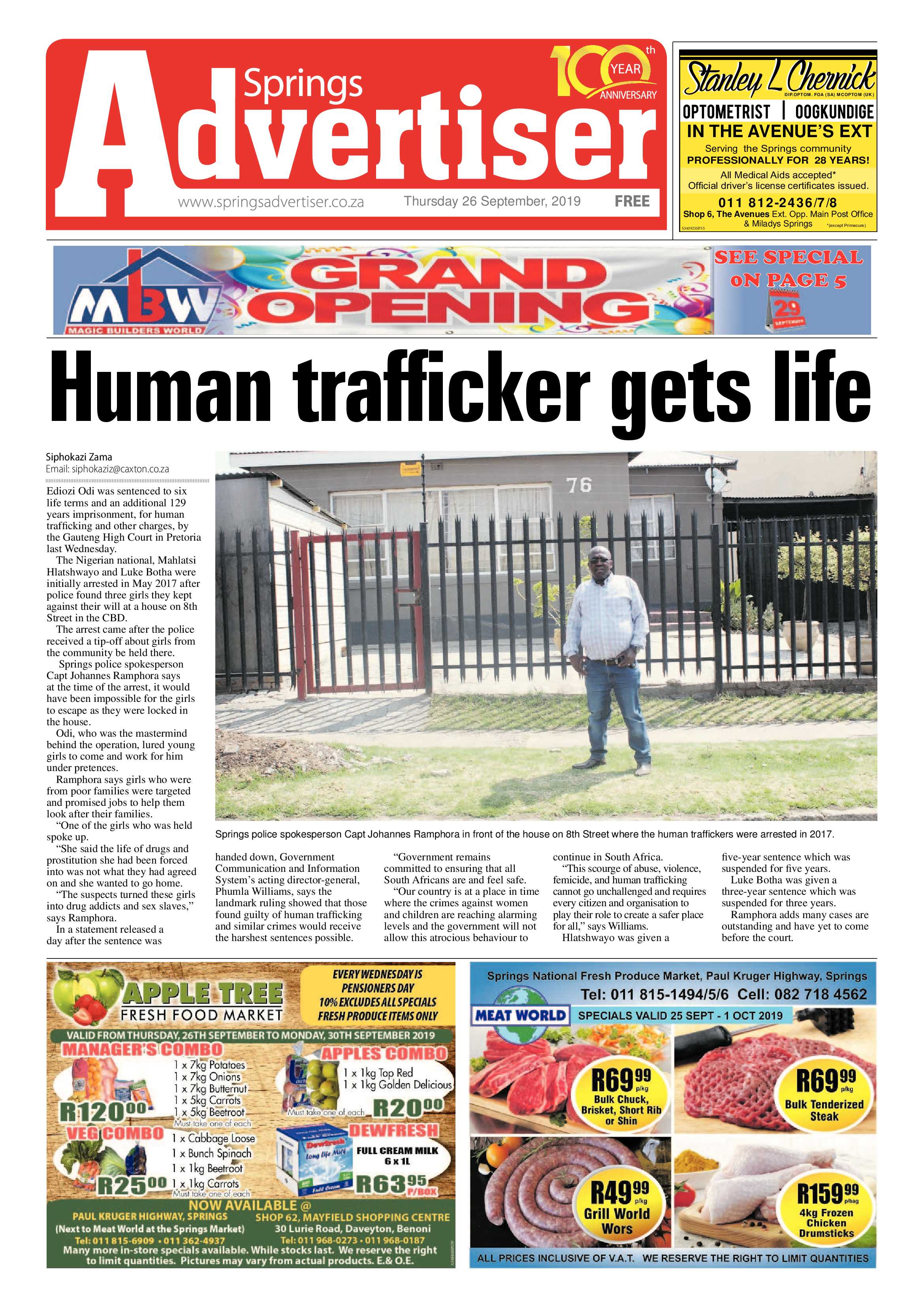 Springs Advertiser 26 September 2019 page 1