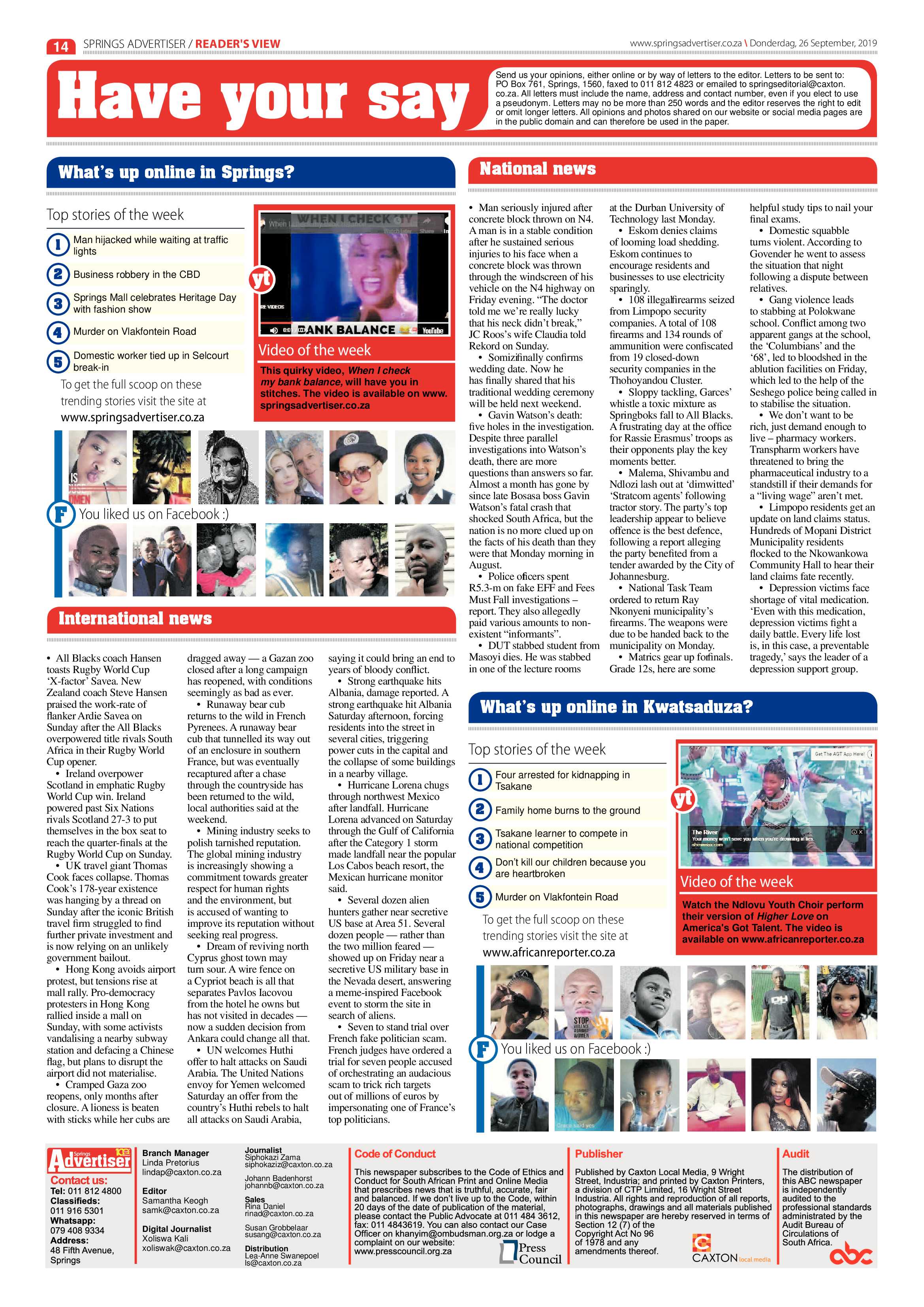 Springs Advertiser 26 September 2019 page 14