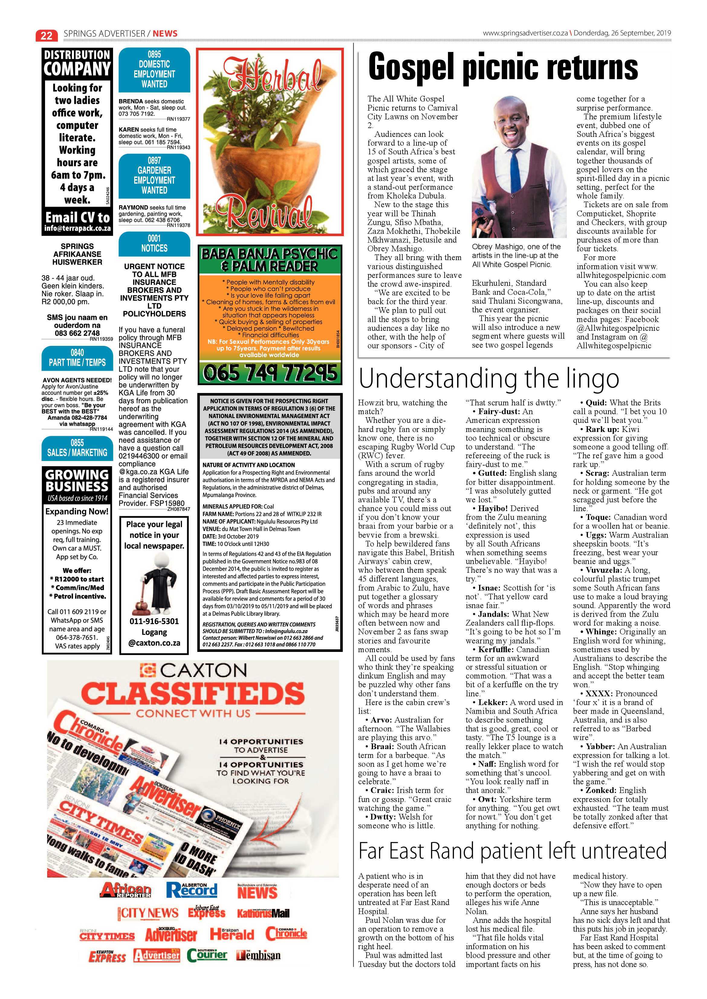 Springs Advertiser 26 September 2019 page 22