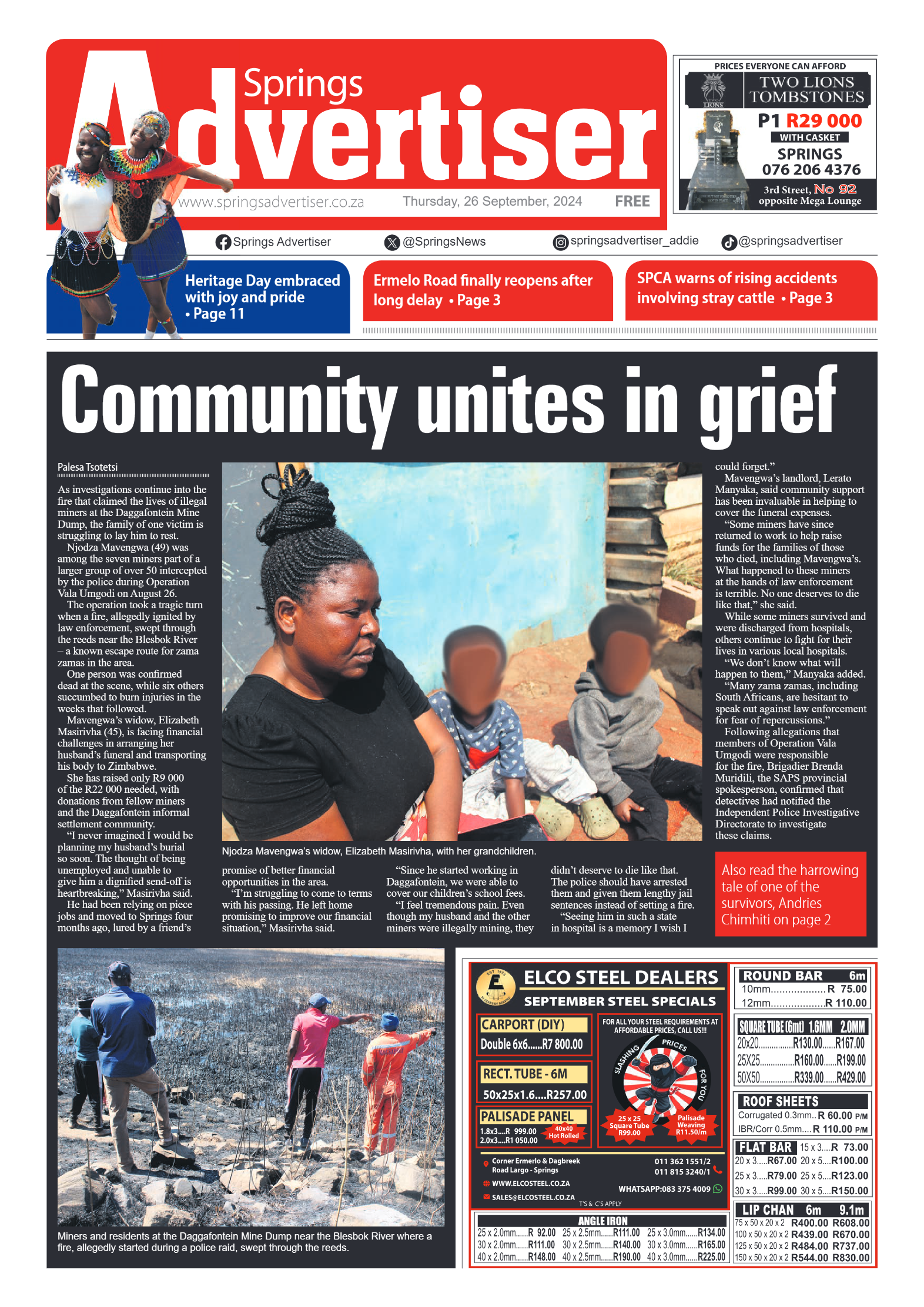 Springs Advertiser 26 September 2024 page 1