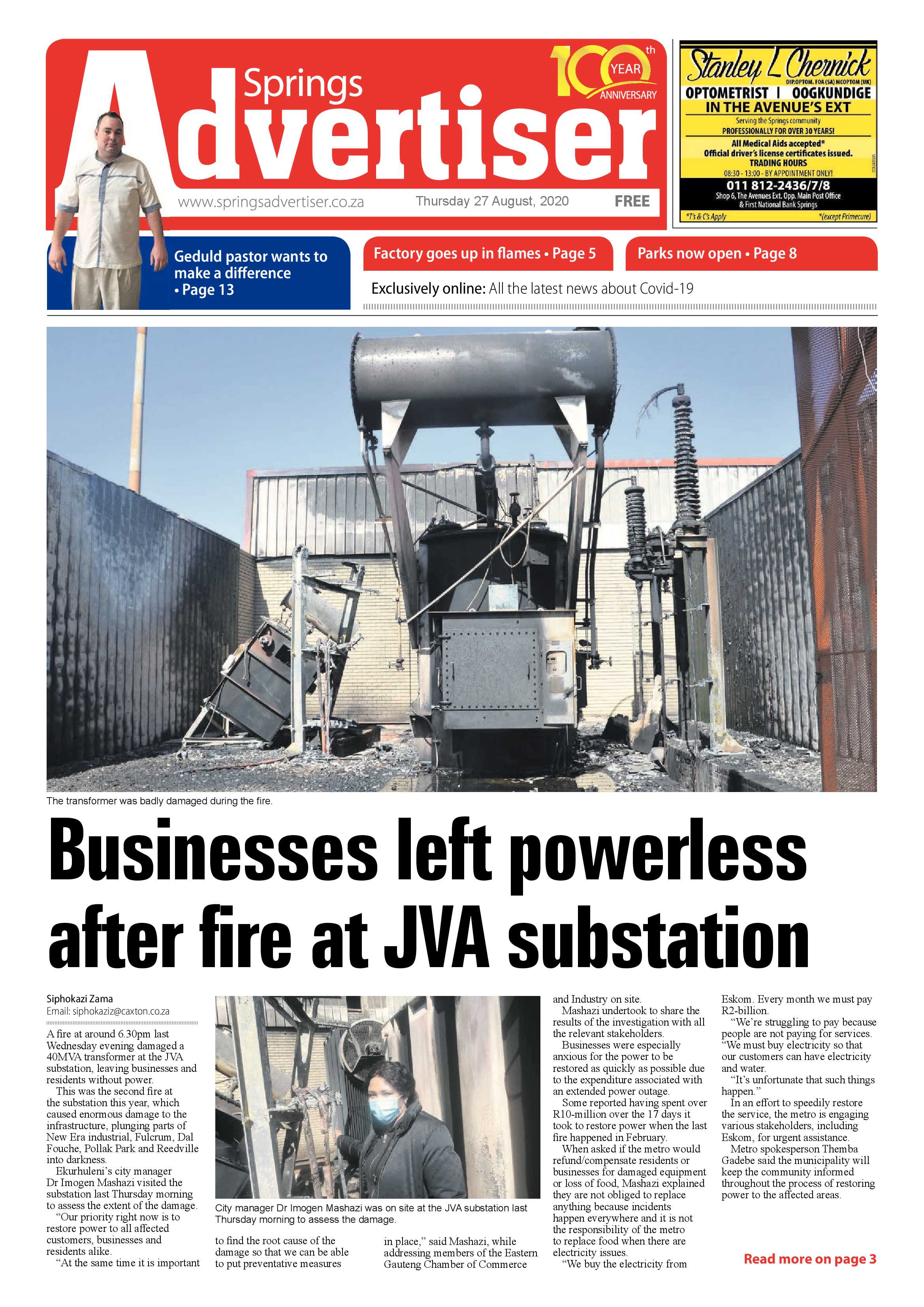 Springs Advertiser 27 August 2020 page 1