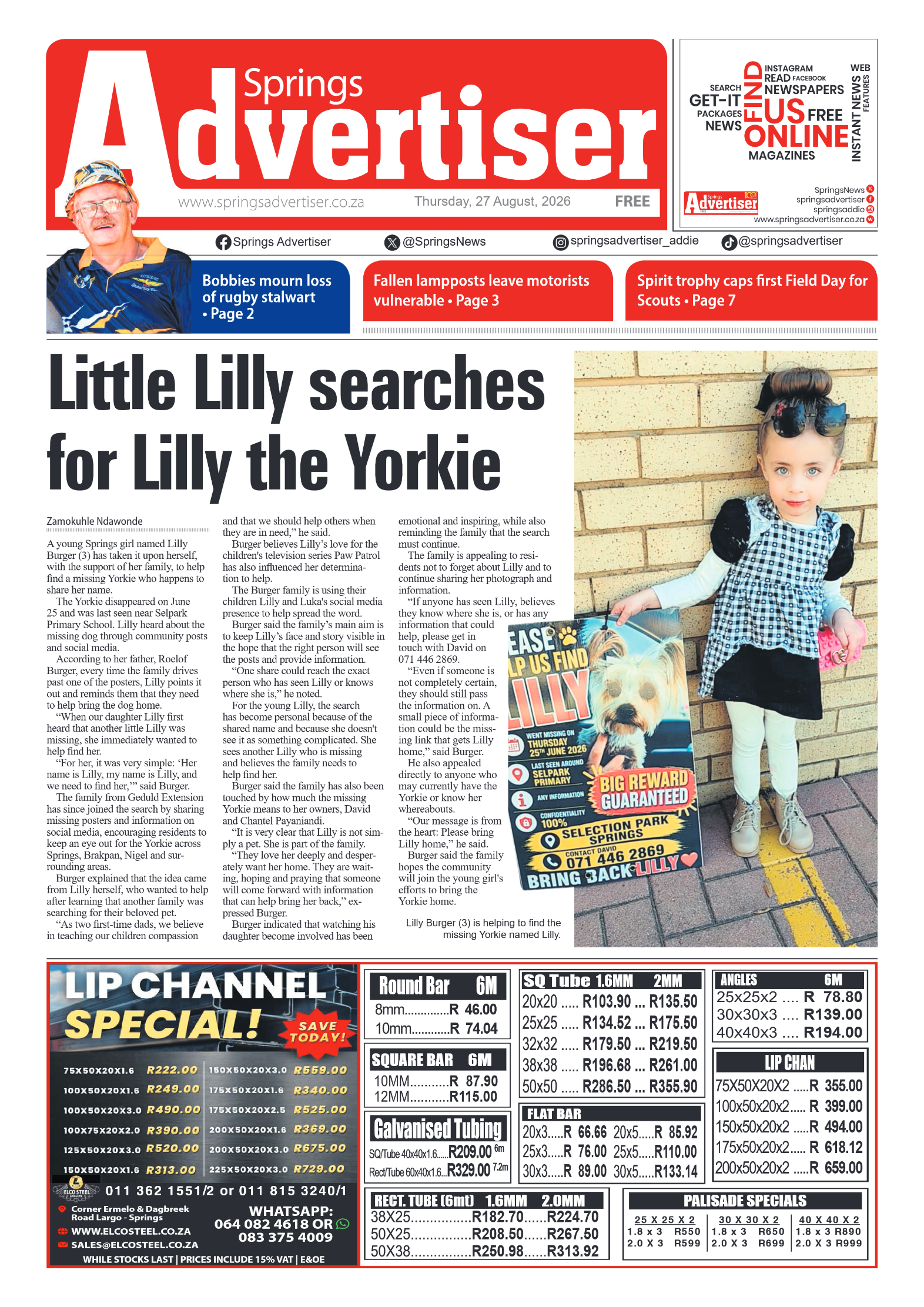 Springs Advertiser 27 August 2026 page 1