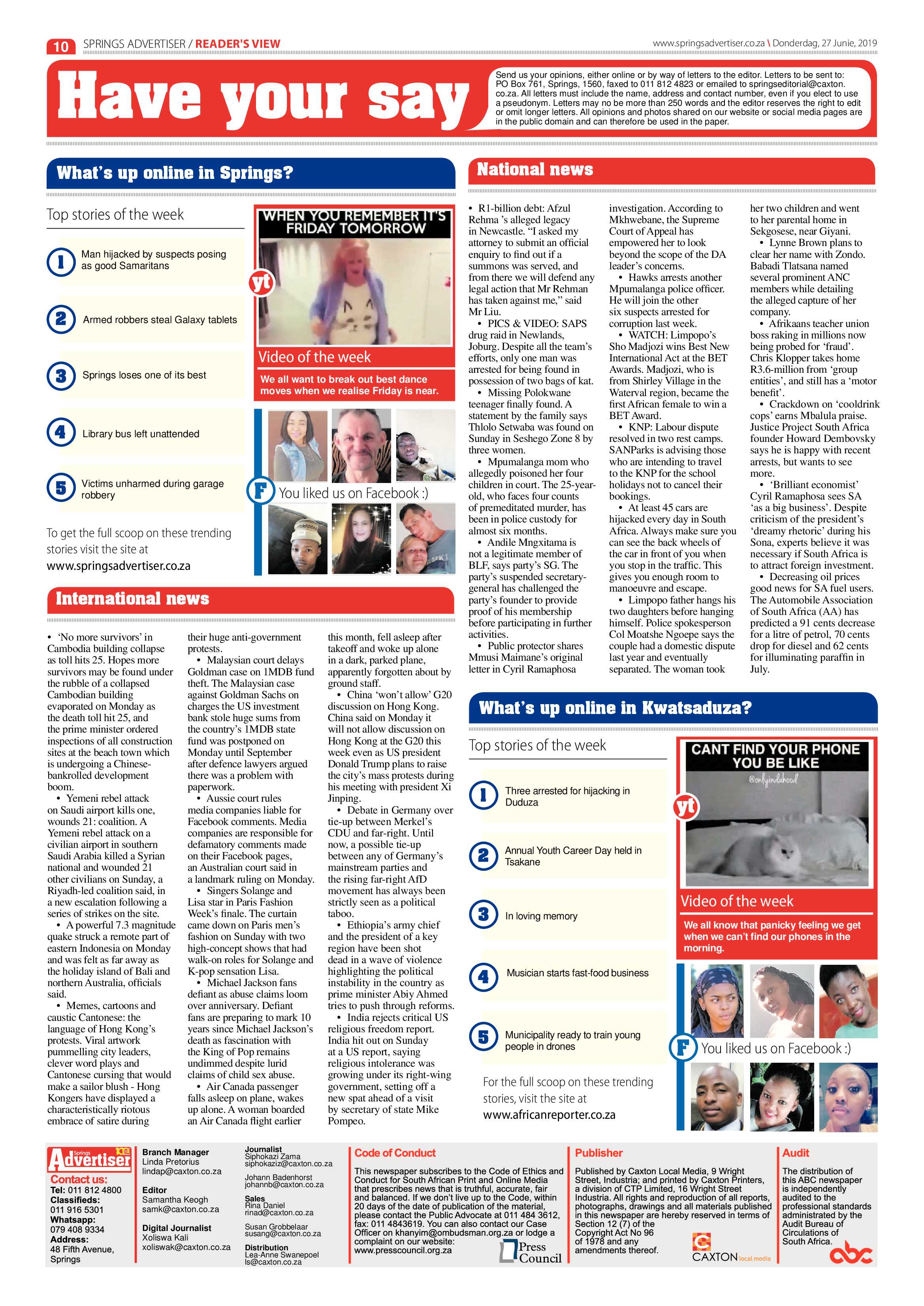 Springs Advertiser 27 June 2019 page 10