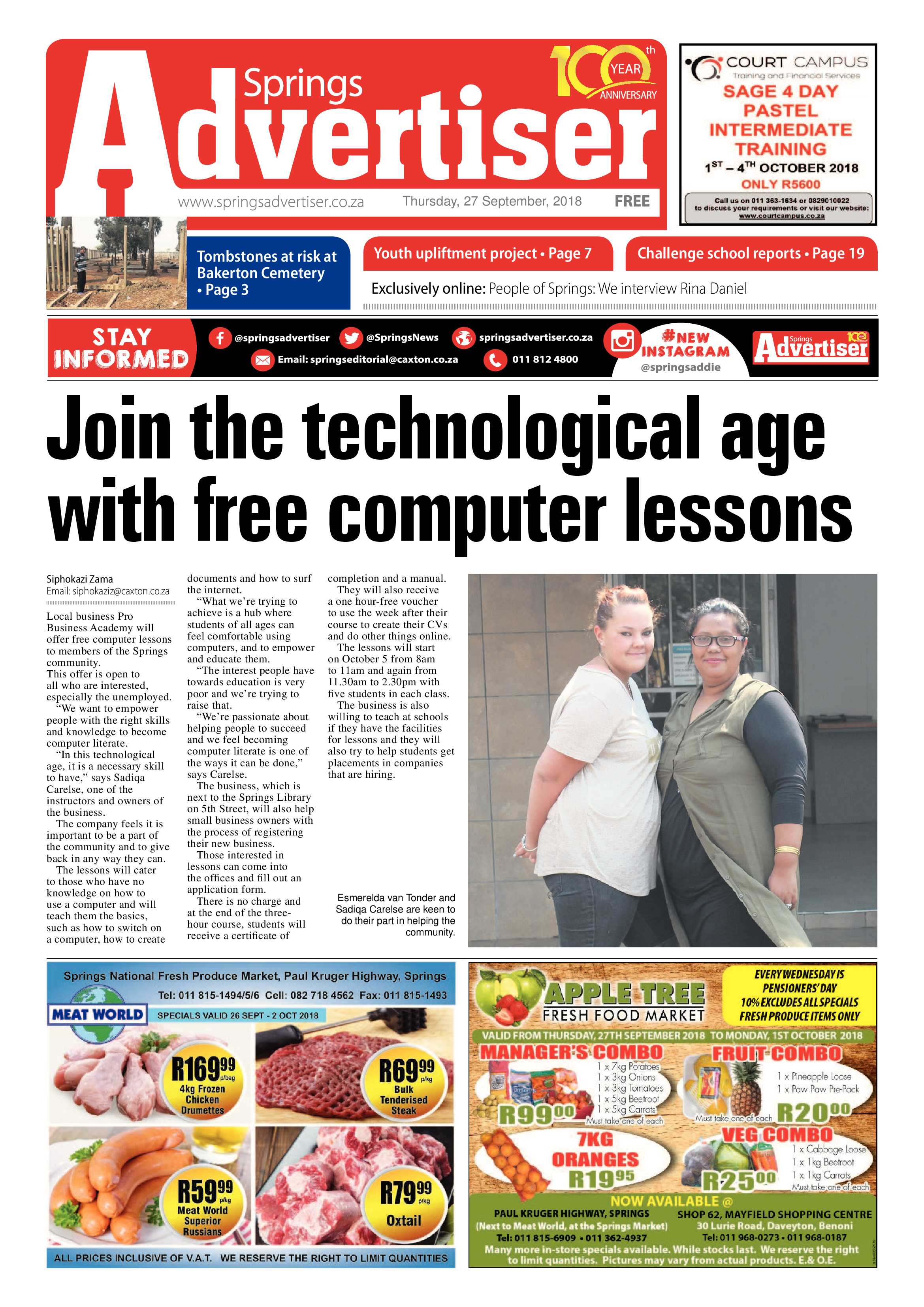 Springs Advertiser 27 September 2018 page 1