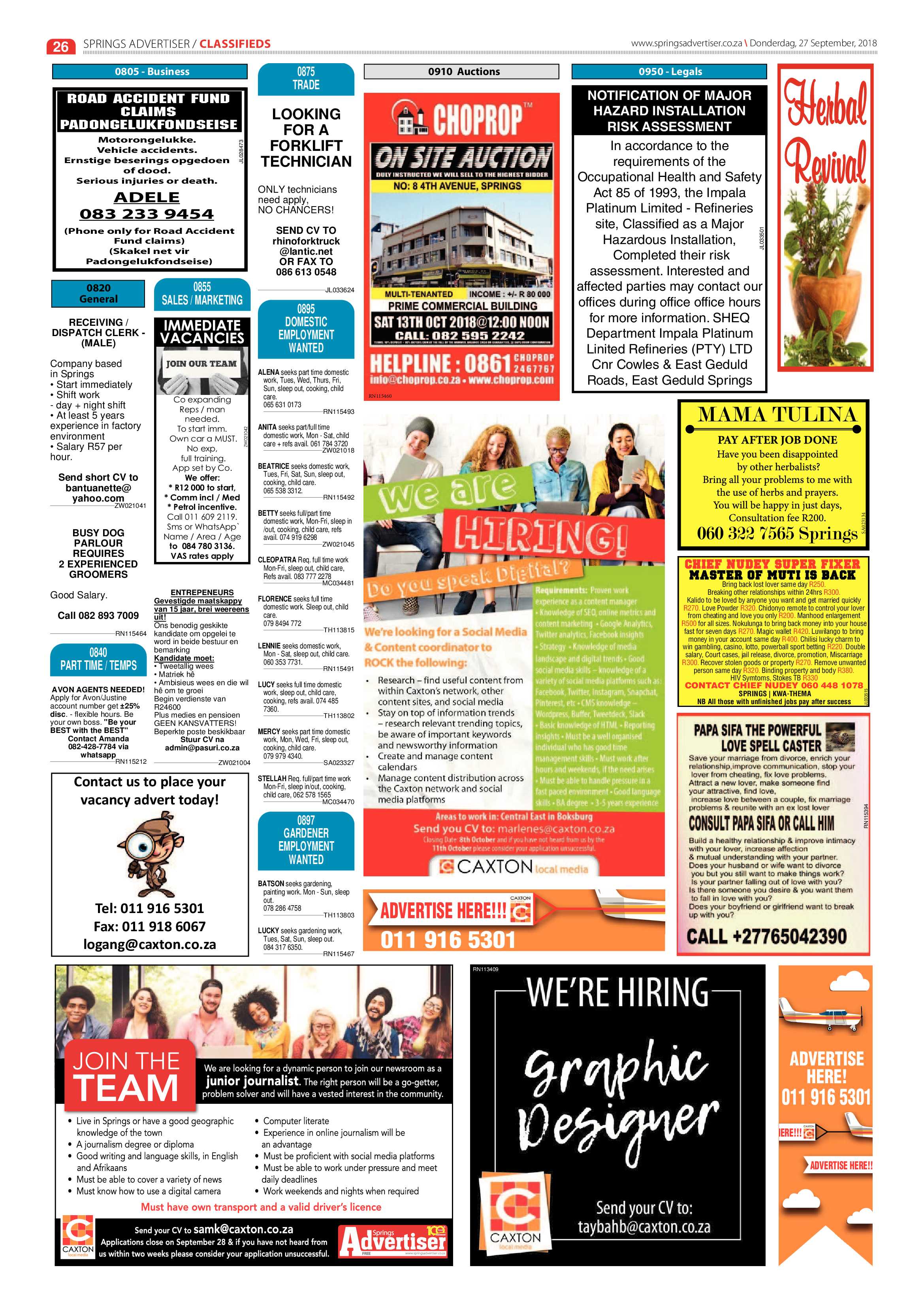 Springs Advertiser 27 September 2018 page 26