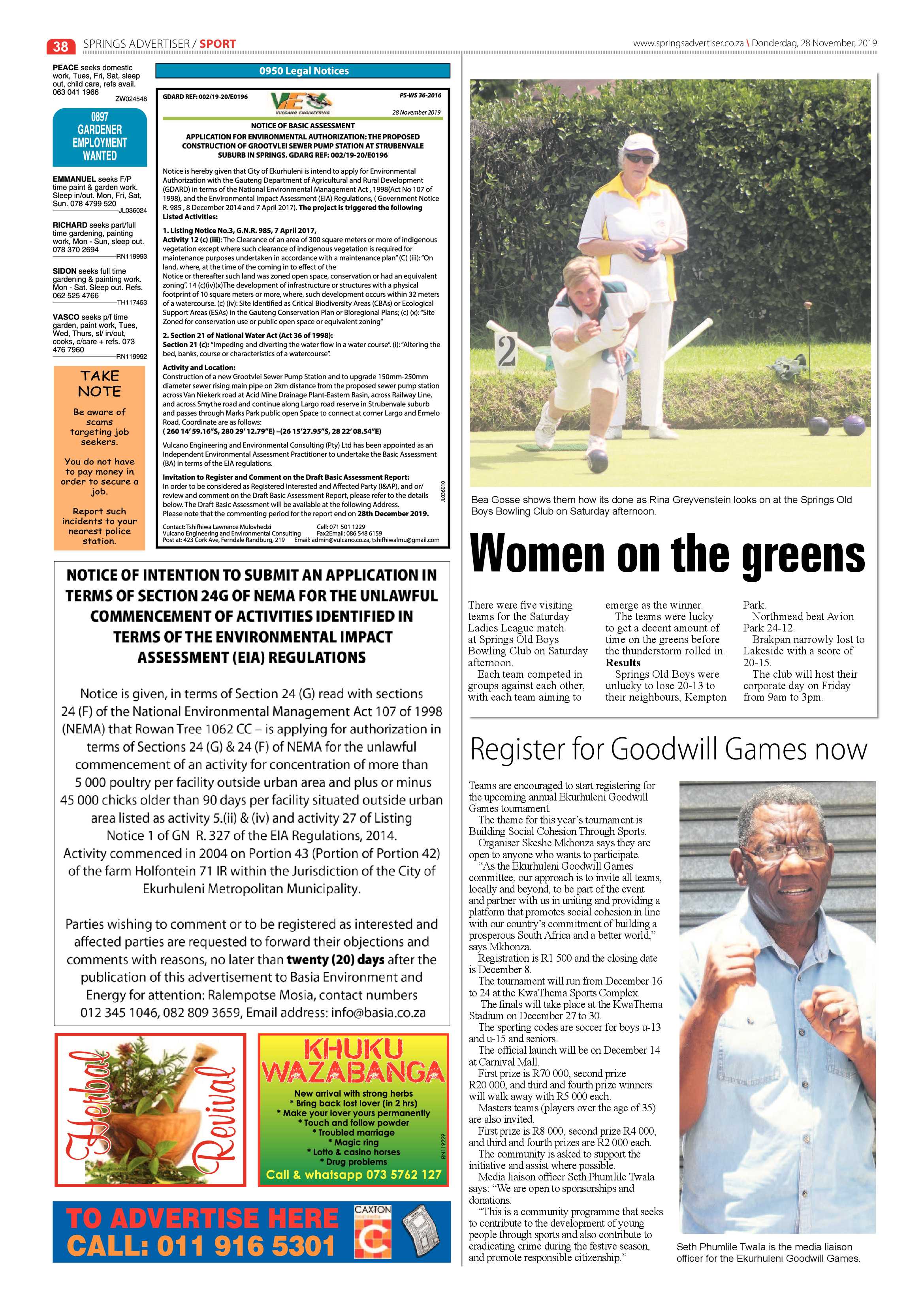 Springs Advertiser 28 November 2019 page 38