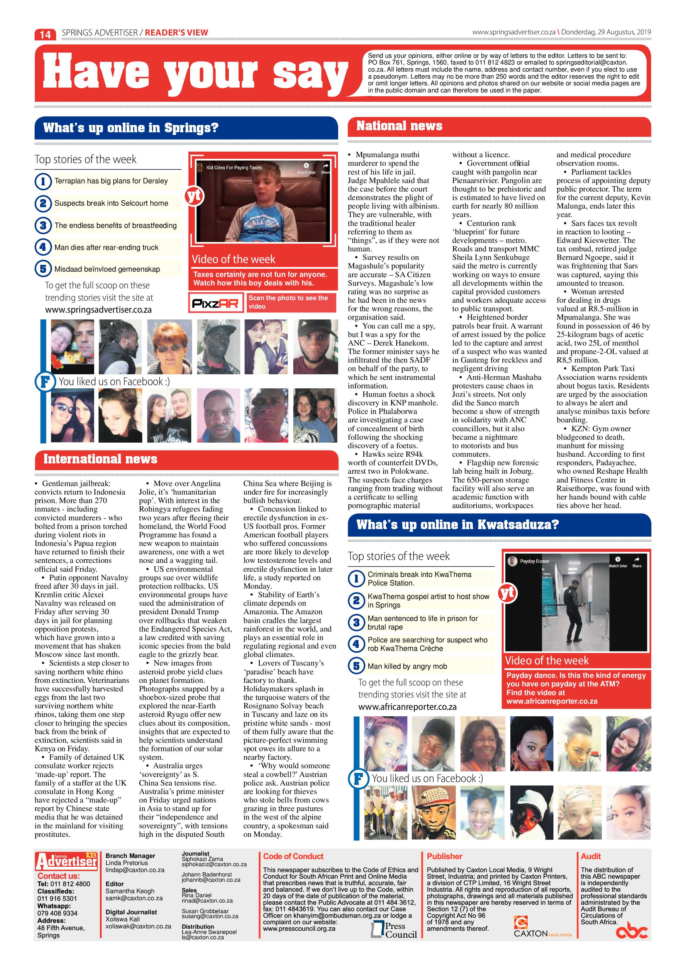 Springs Advertiser 29 August 2019 page 14