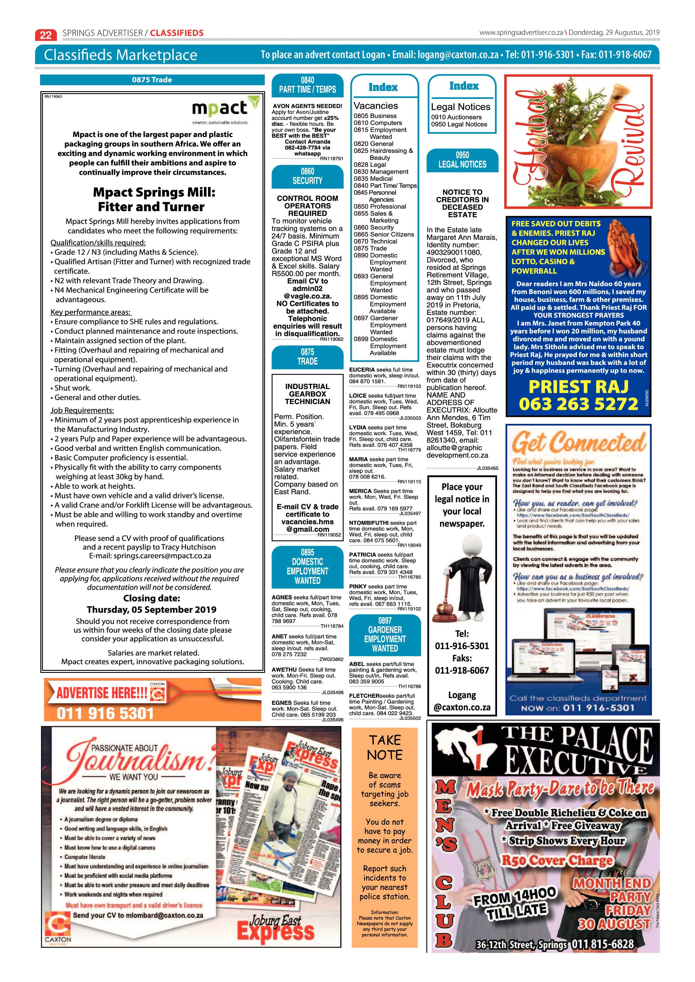Springs Advertiser 29 August 2019 page 22