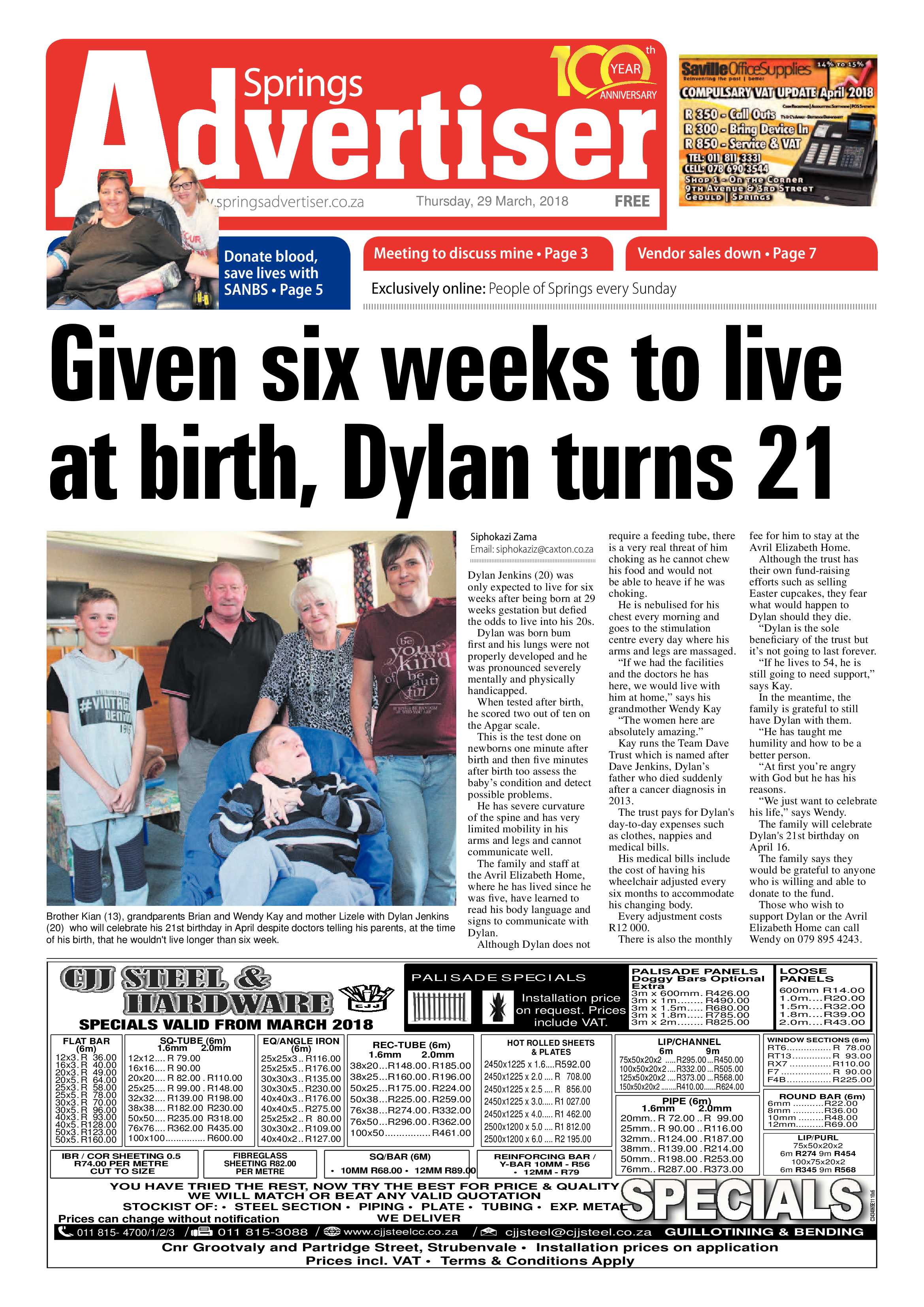 Springs Advertiser 29 March 2018 page 1