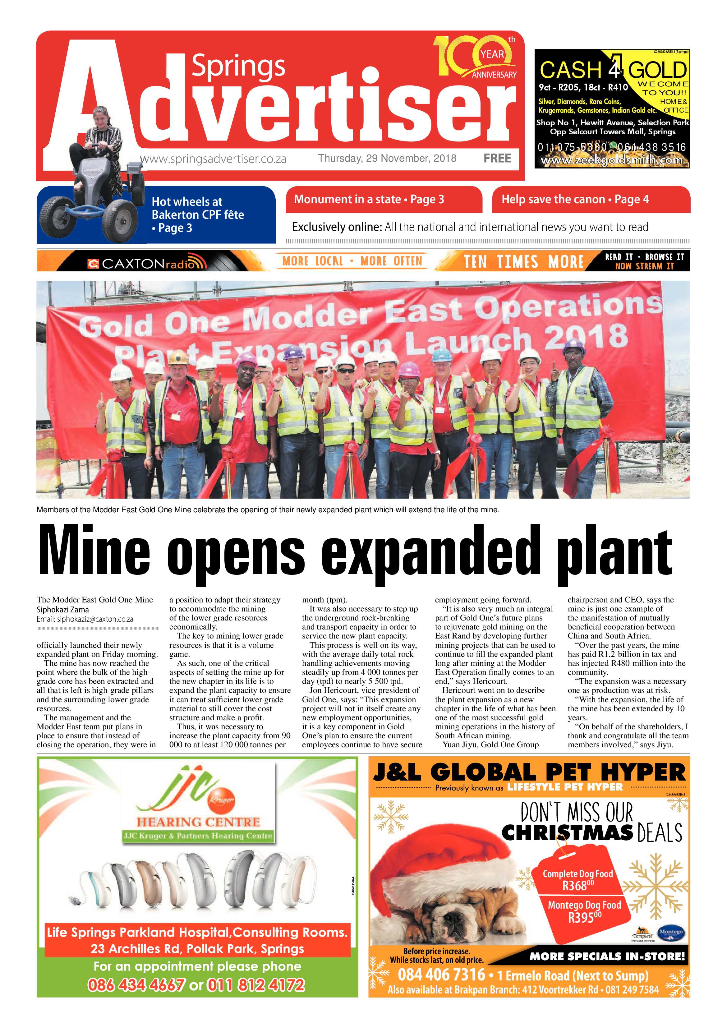 Springs Advertiser 29 November 2018 page 1
