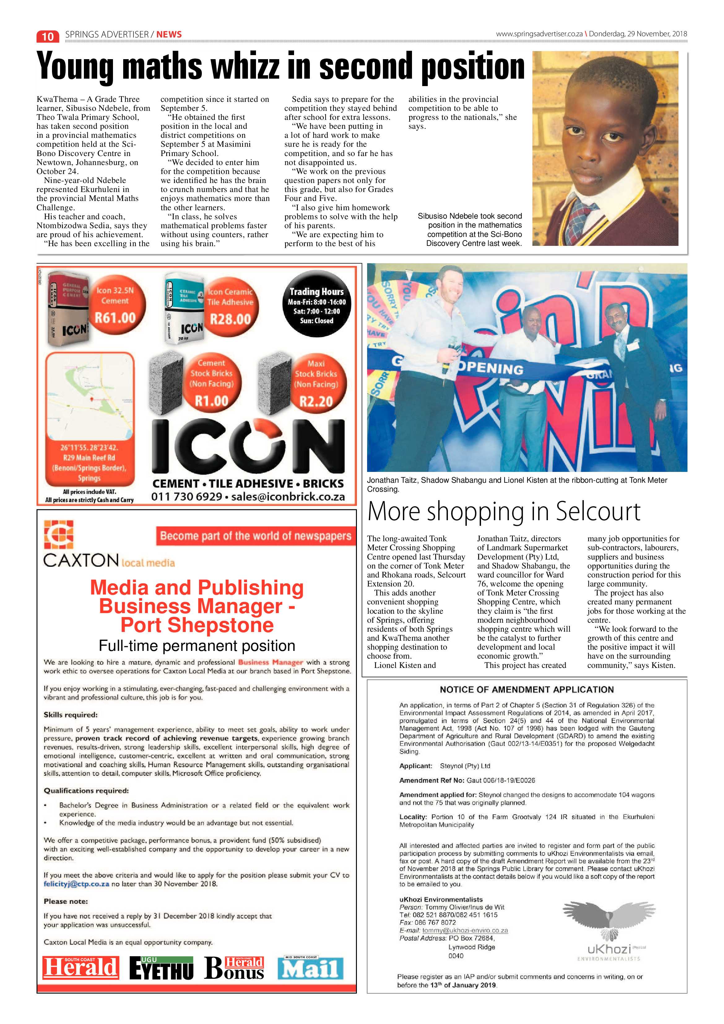 Springs Advertiser 29 November 2018 page 10