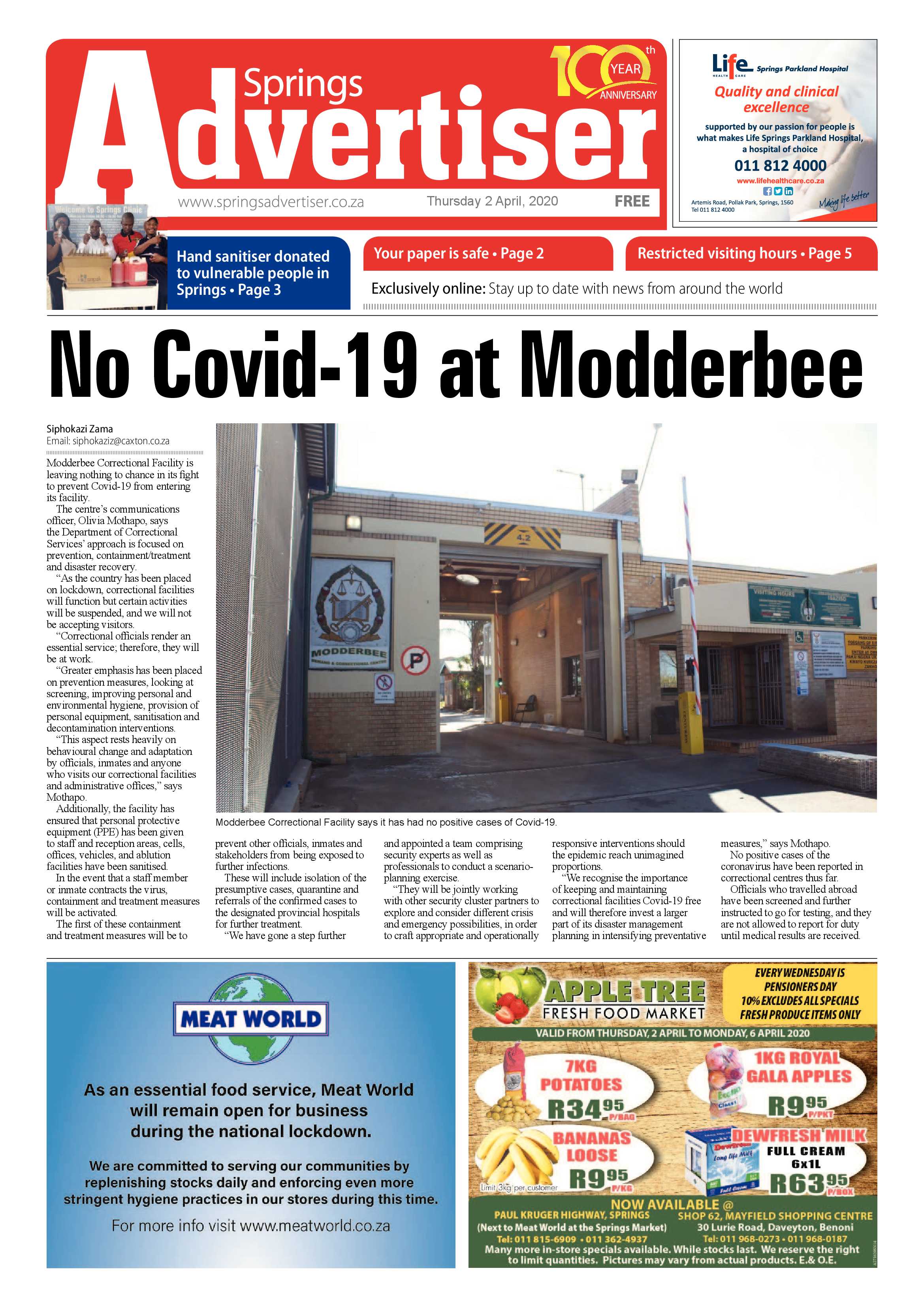 Springs Advertiser 2 April 2020 page 1
