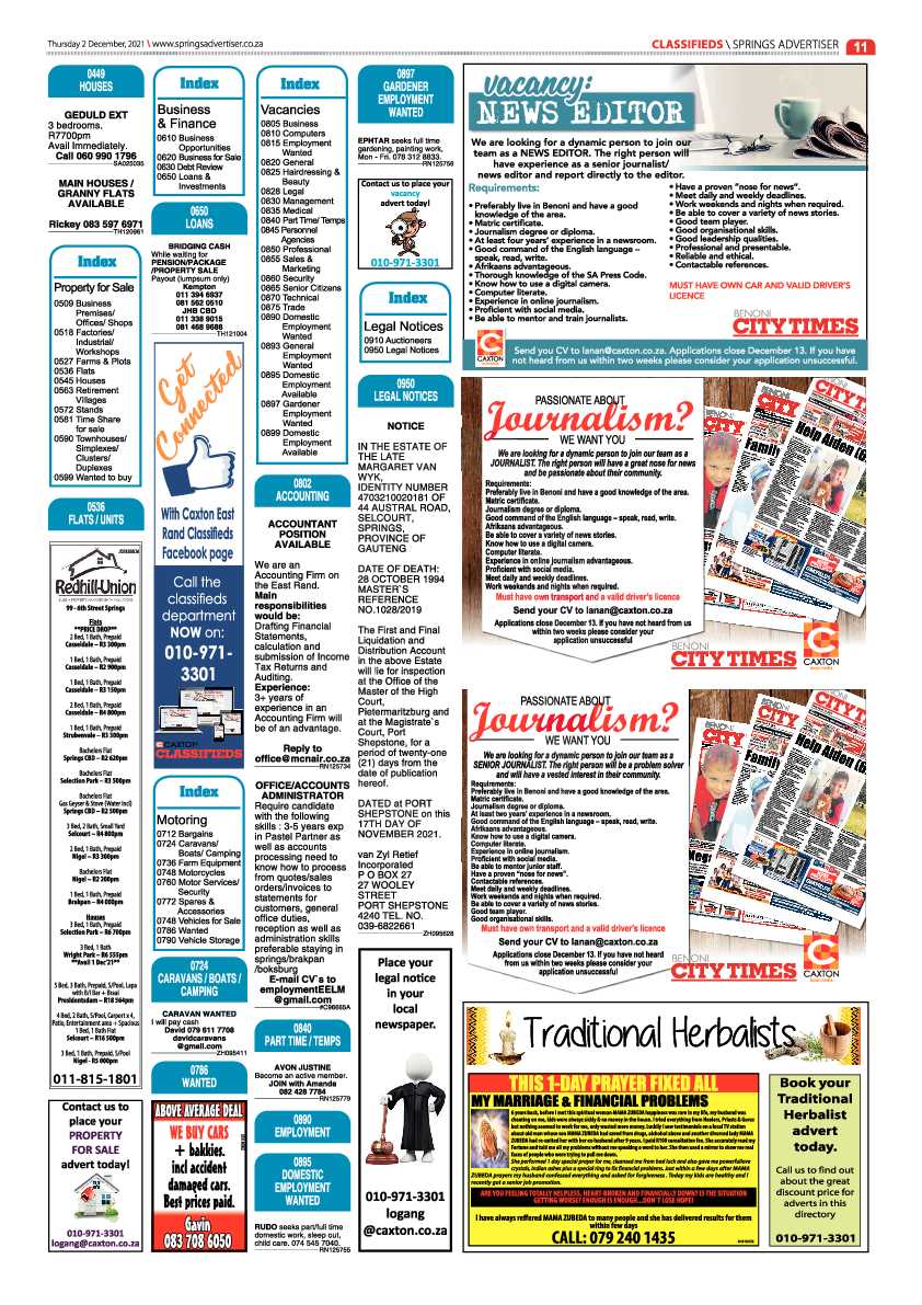 Springs Advertiser 2 December 2021 page 11