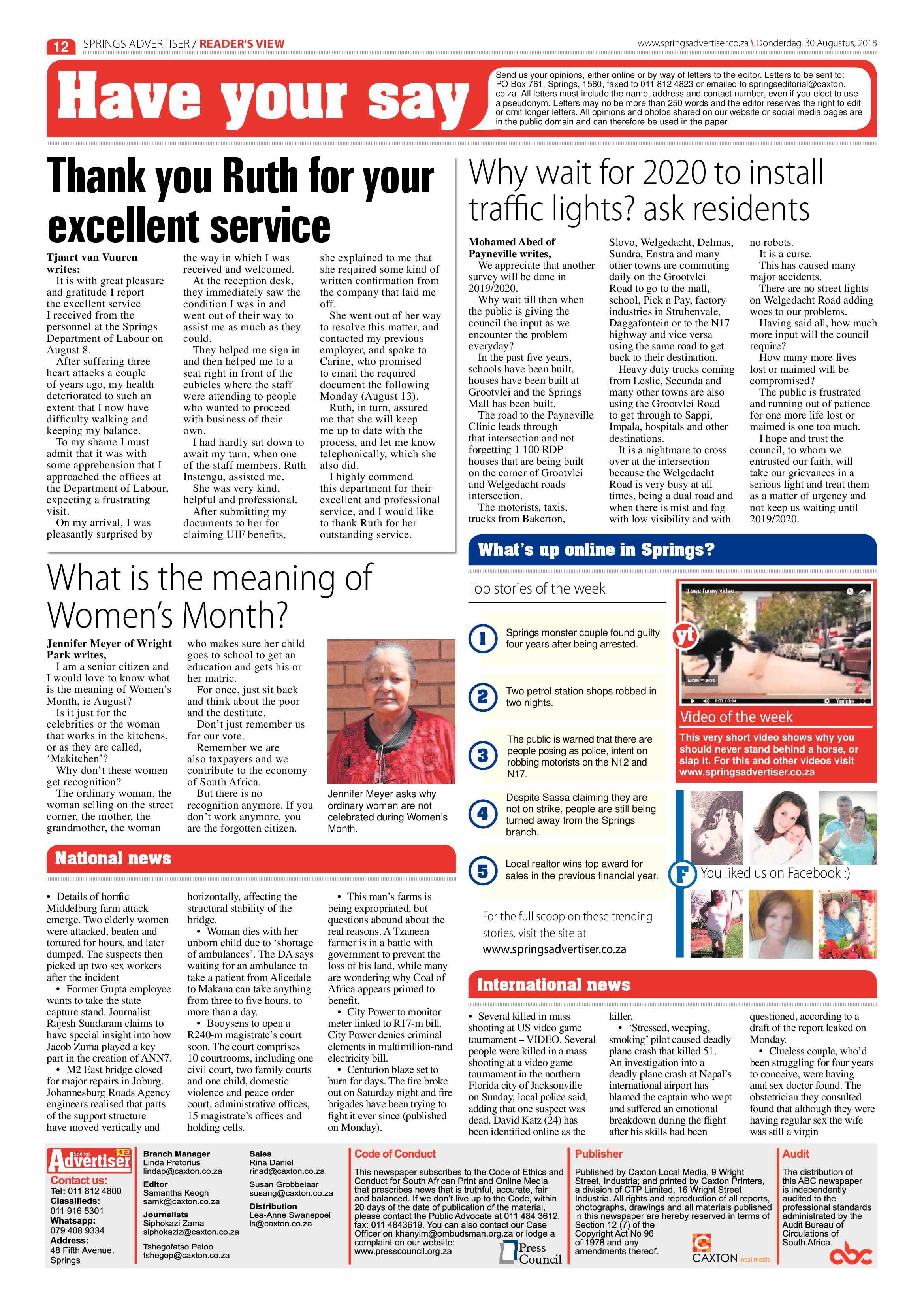 Springs Advertiser 30 August 2018 page 12