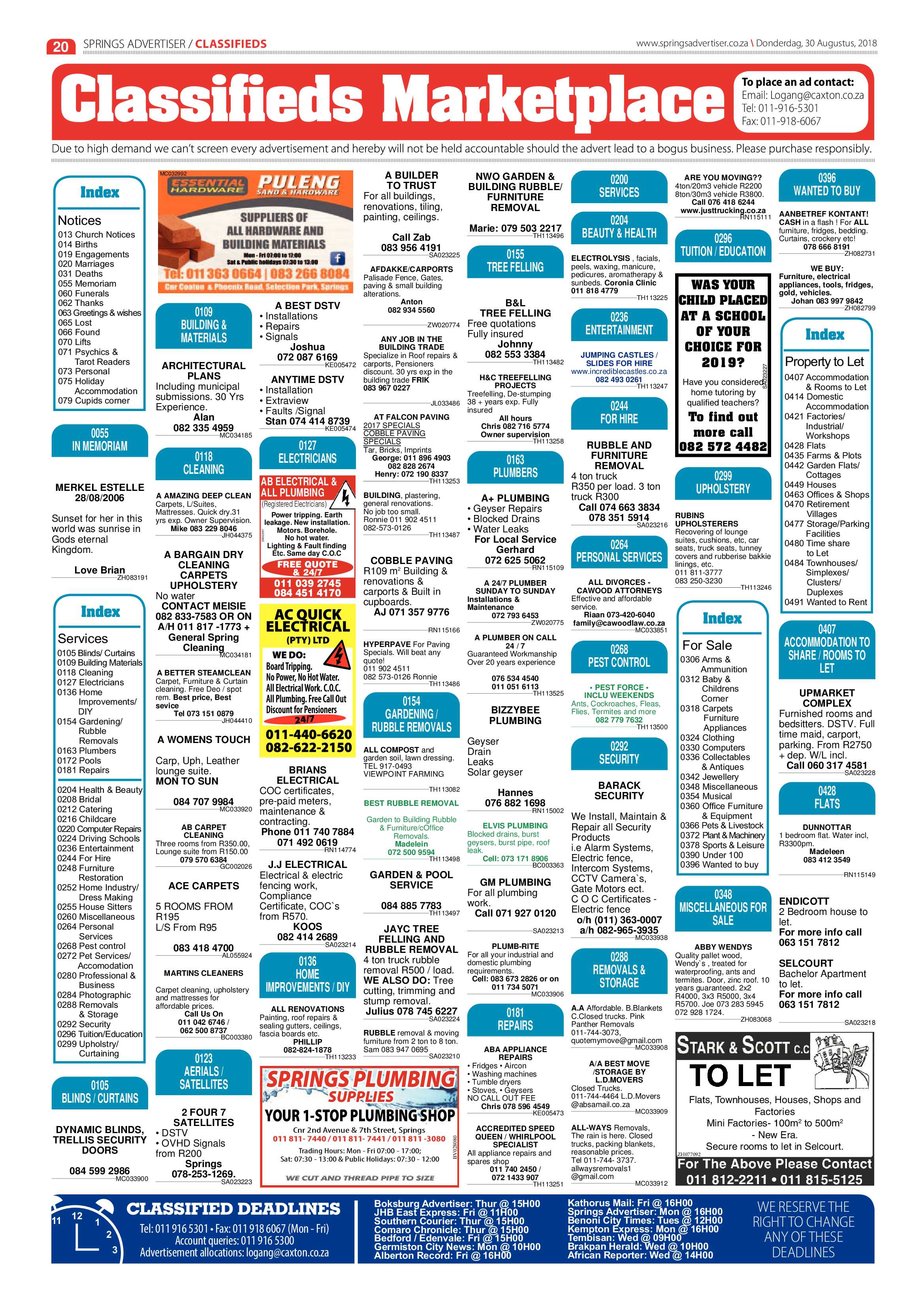 Springs Advertiser 30 August 2018 page 20