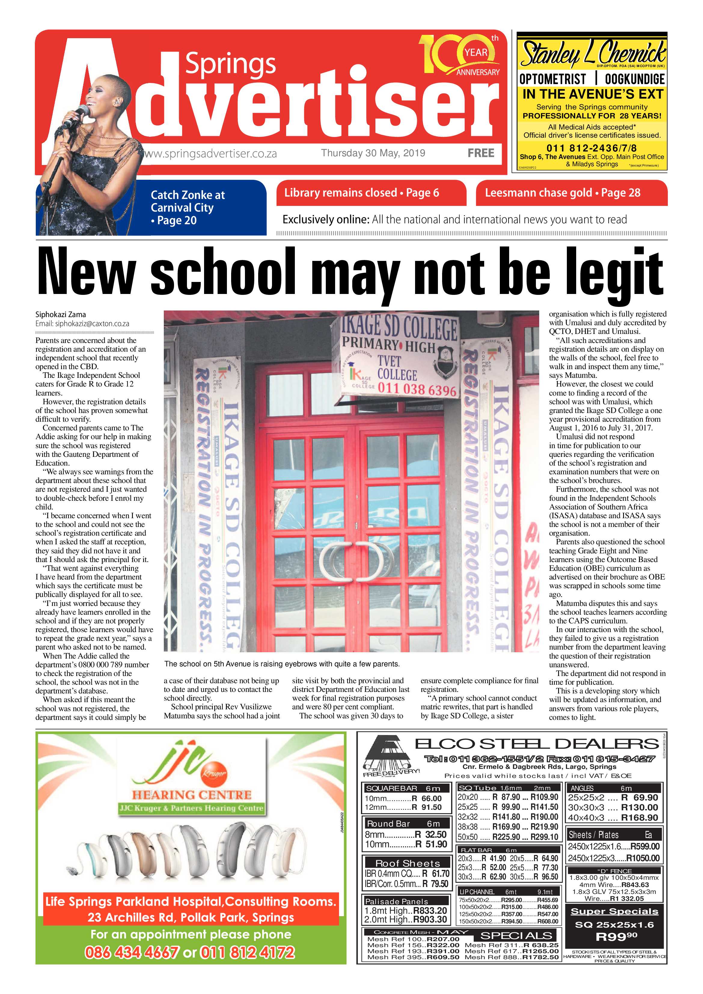 Springs Advertiser 30 May 2019 page 1