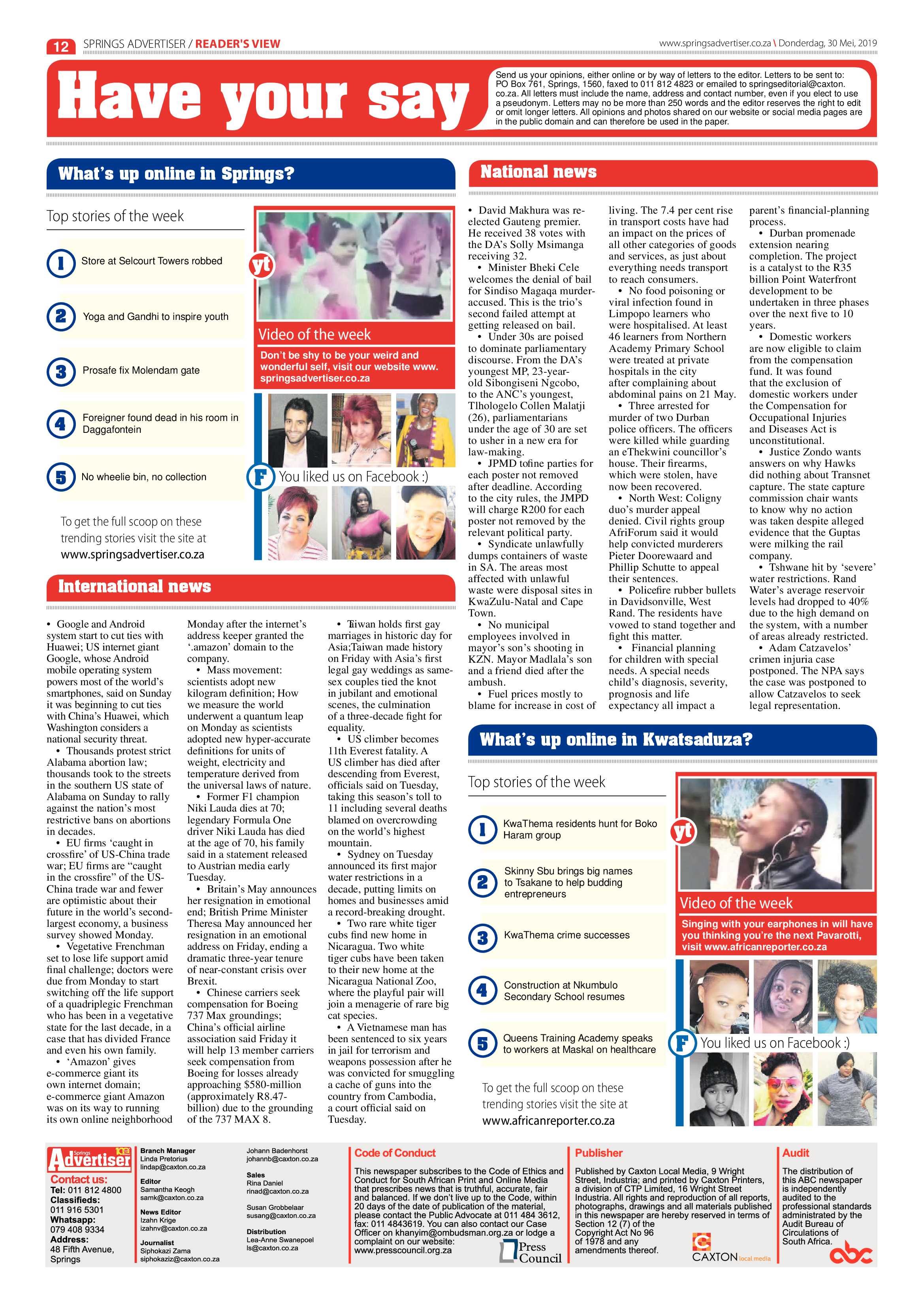 Springs Advertiser 30 May 2019 page 12