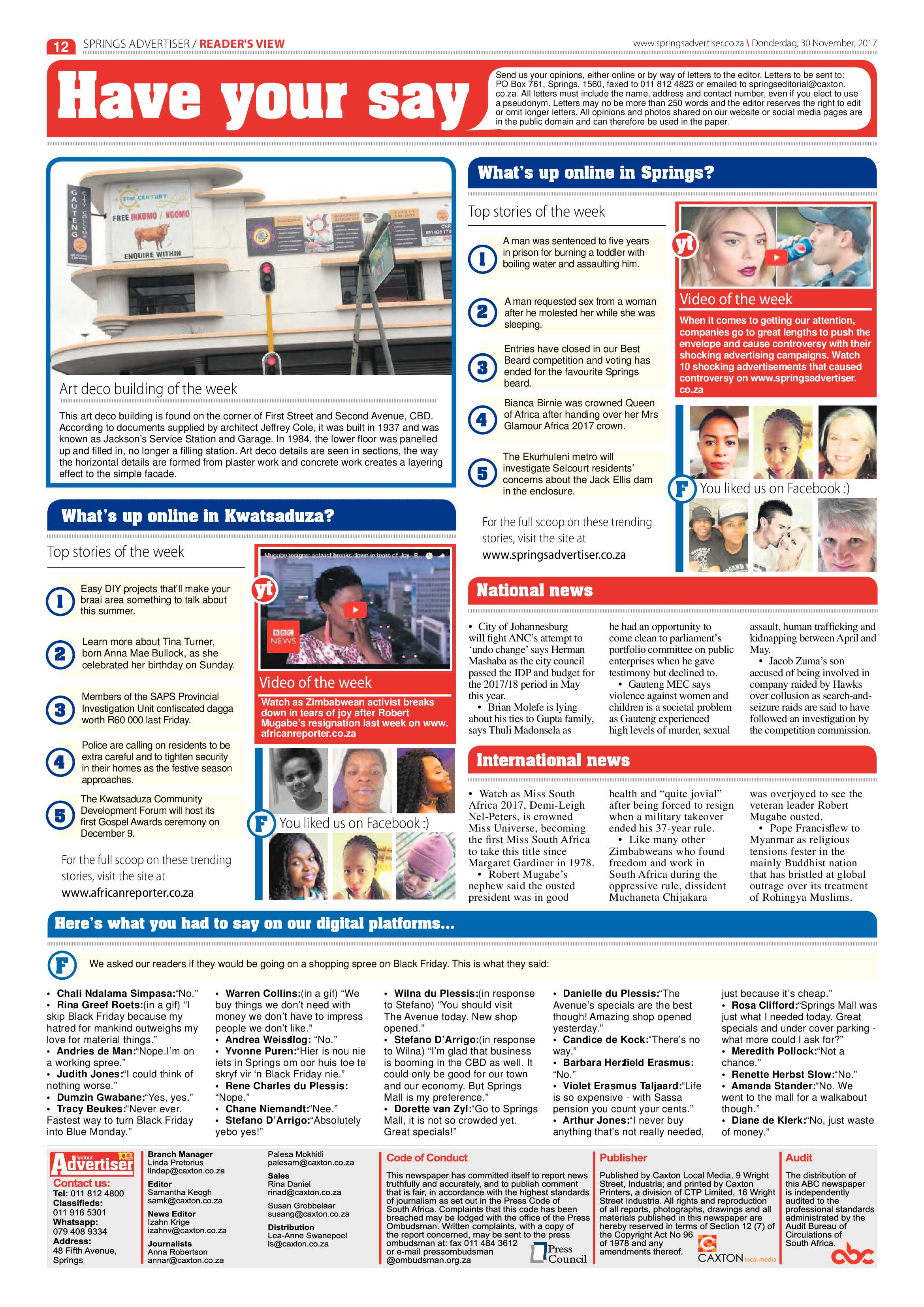 Springs Advertiser 30 November 2017 page 12