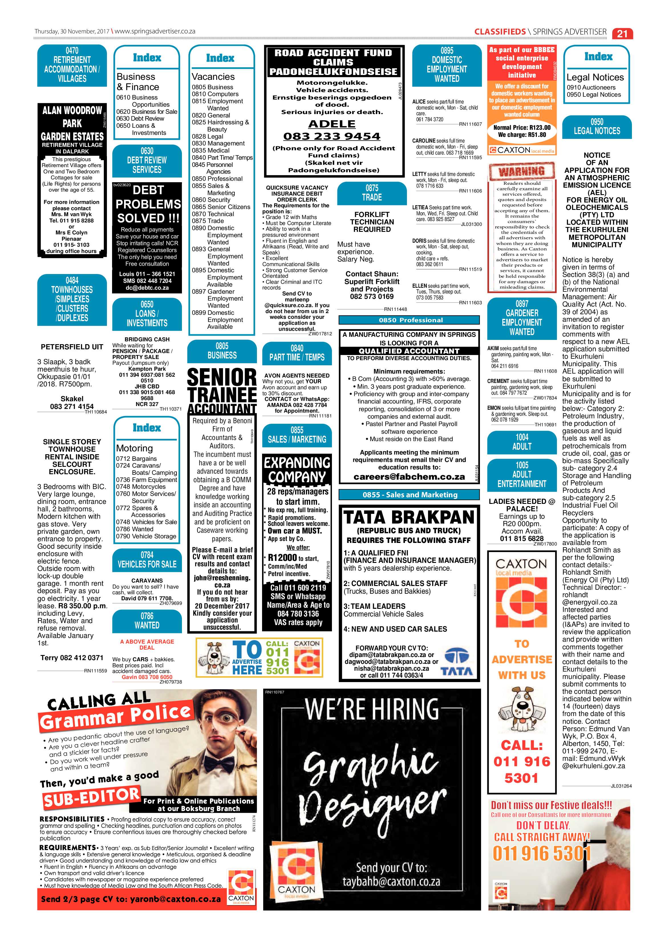 Springs Advertiser 30 November 2017 page 21