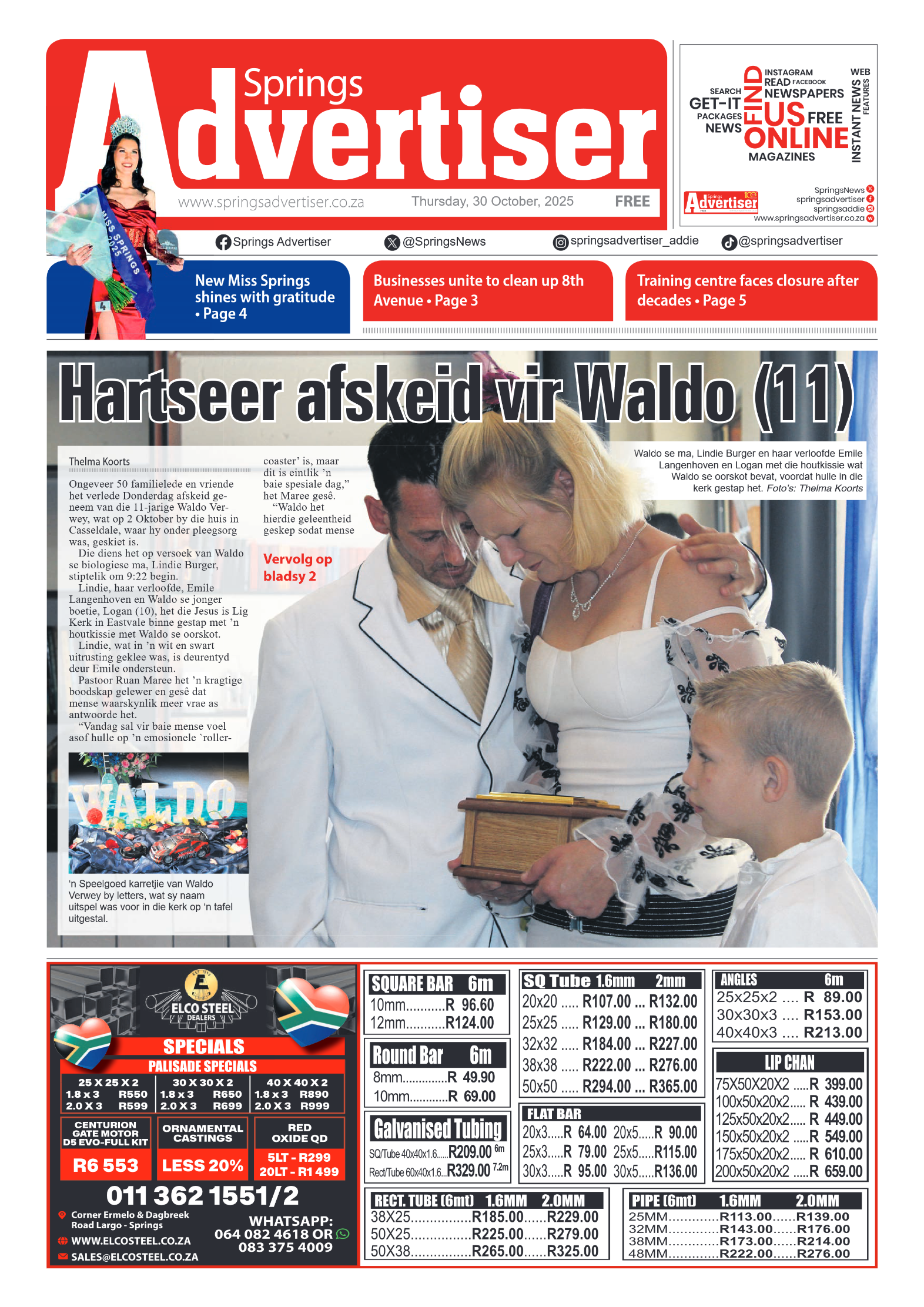 Springs Advertiser 30 October 2025 page 1