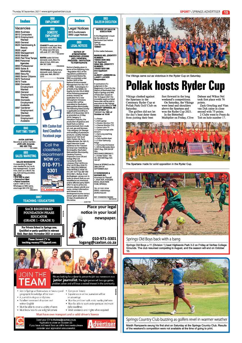 Springs Advertiser 30 September 2021 page 15