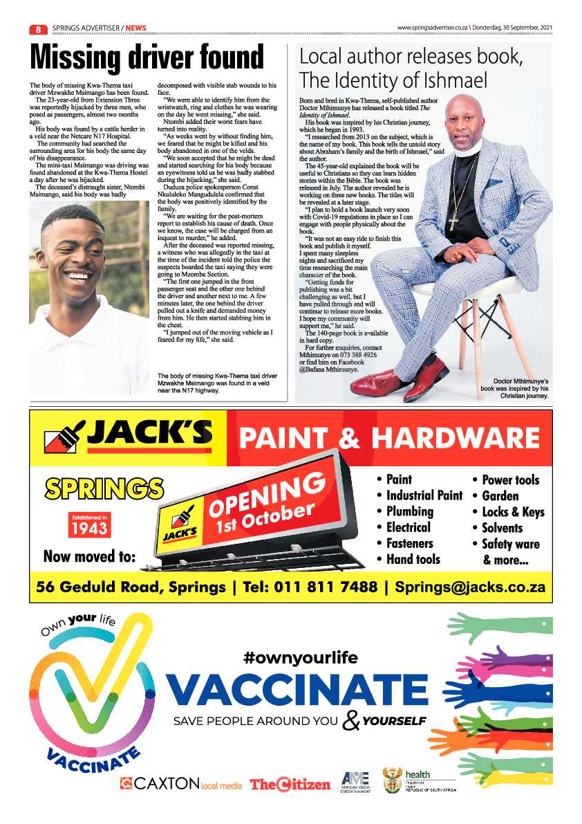 Springs Advertiser 30 September 2021 page 8