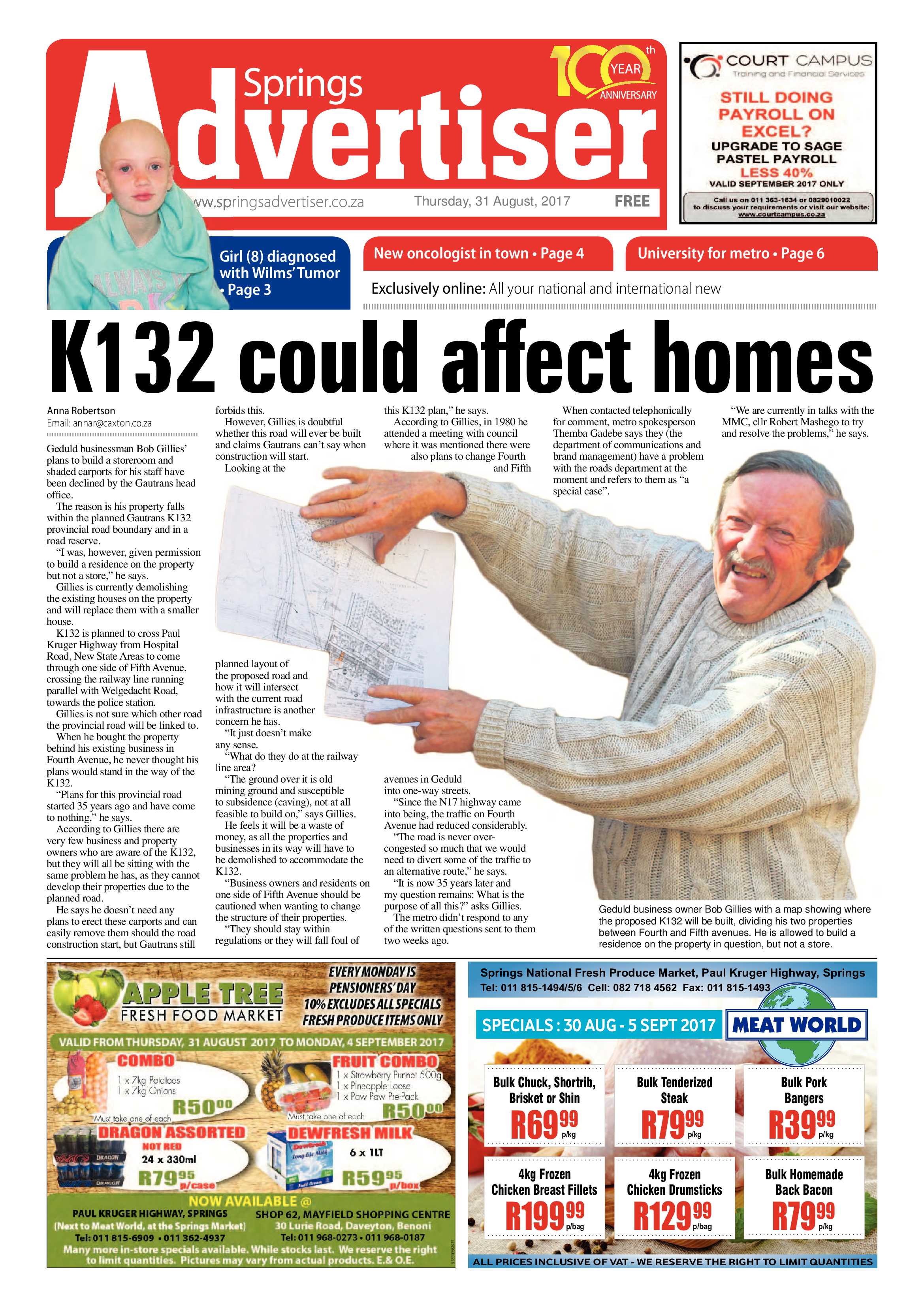 Springs Advertiser 31 August 2017 page 1