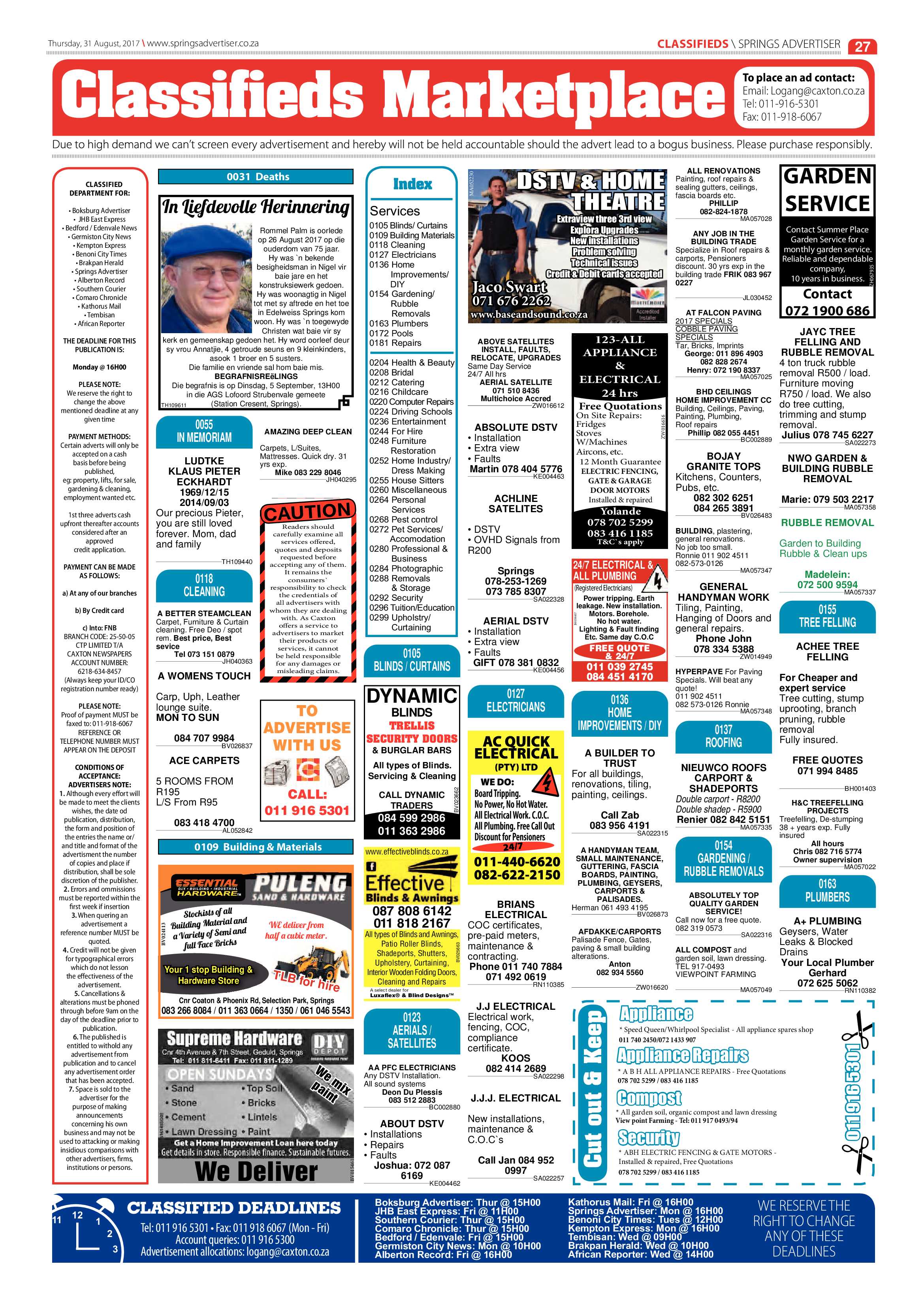 Springs Advertiser 31 August 2017 page 27