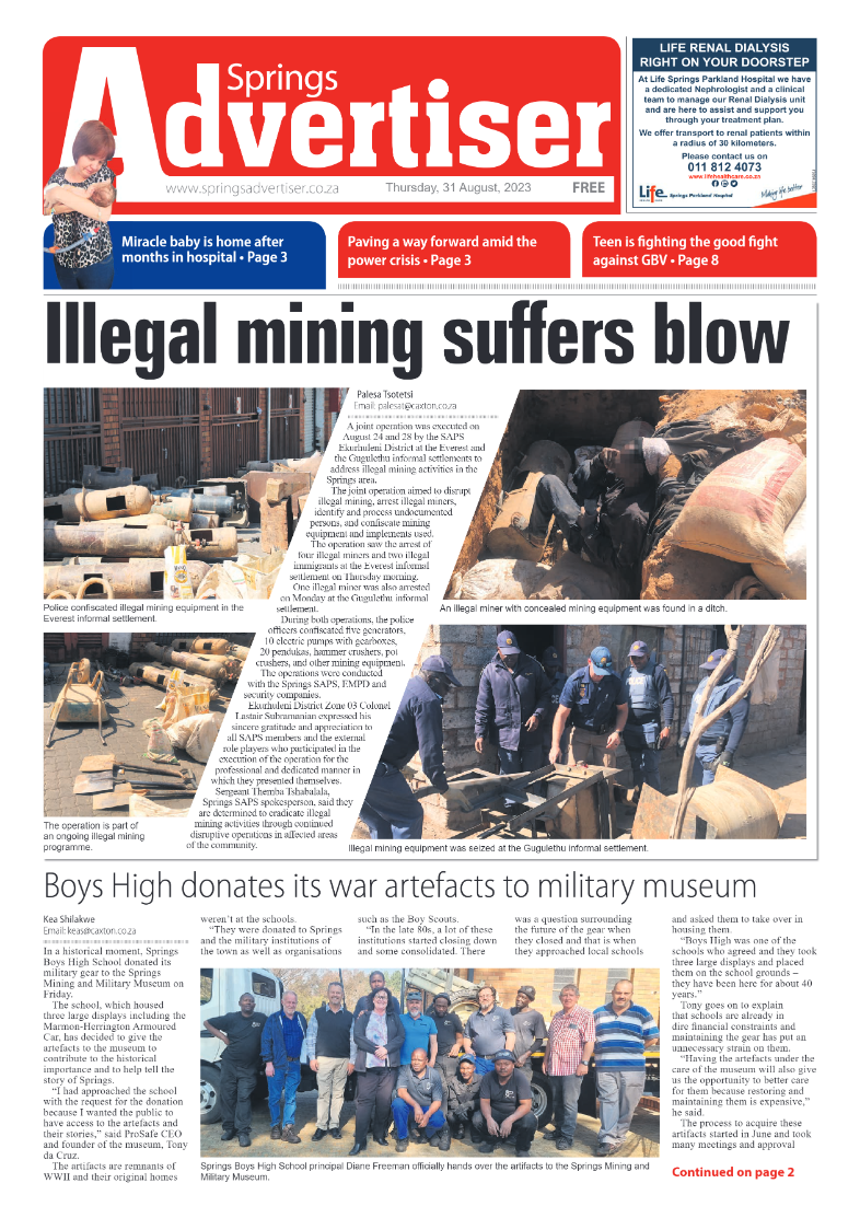 Springs Advertiser 31 August 2023 page 1