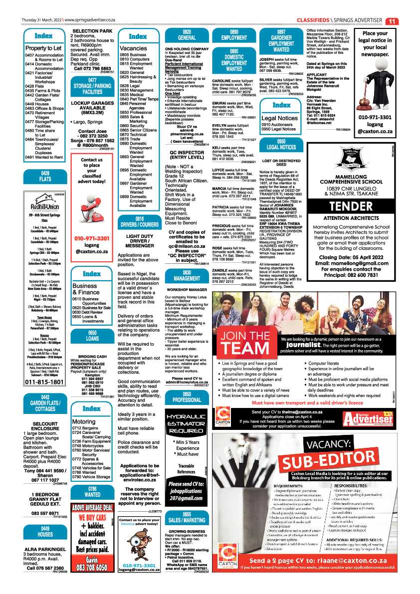 Springs Advertiser 31 March 2022 page 11