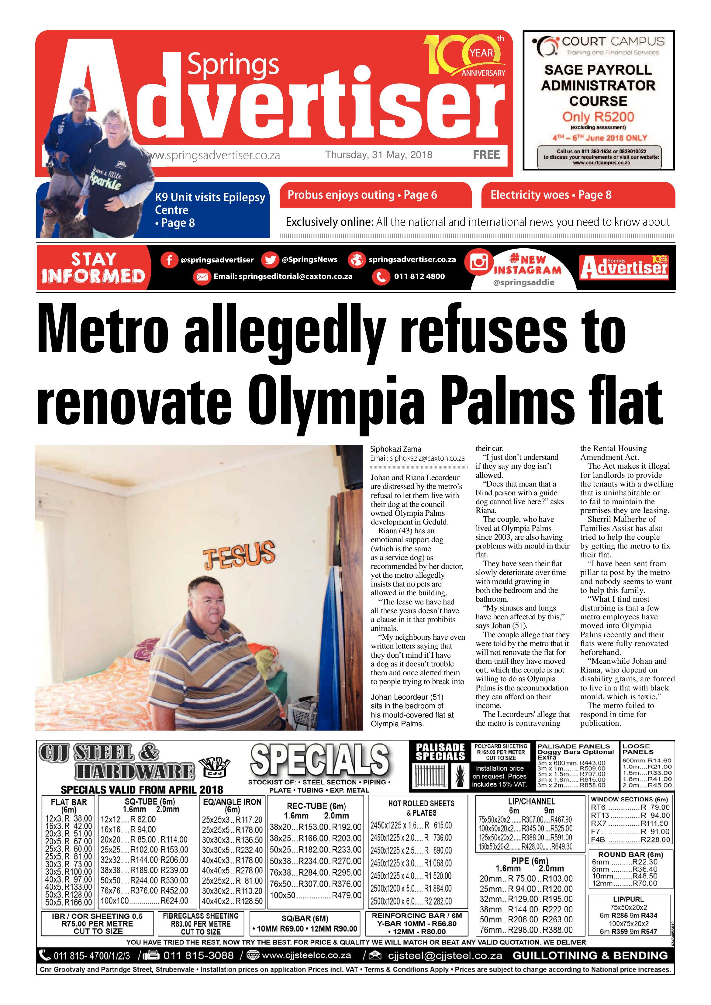 Springs Advertiser 31 May 2018 page 1