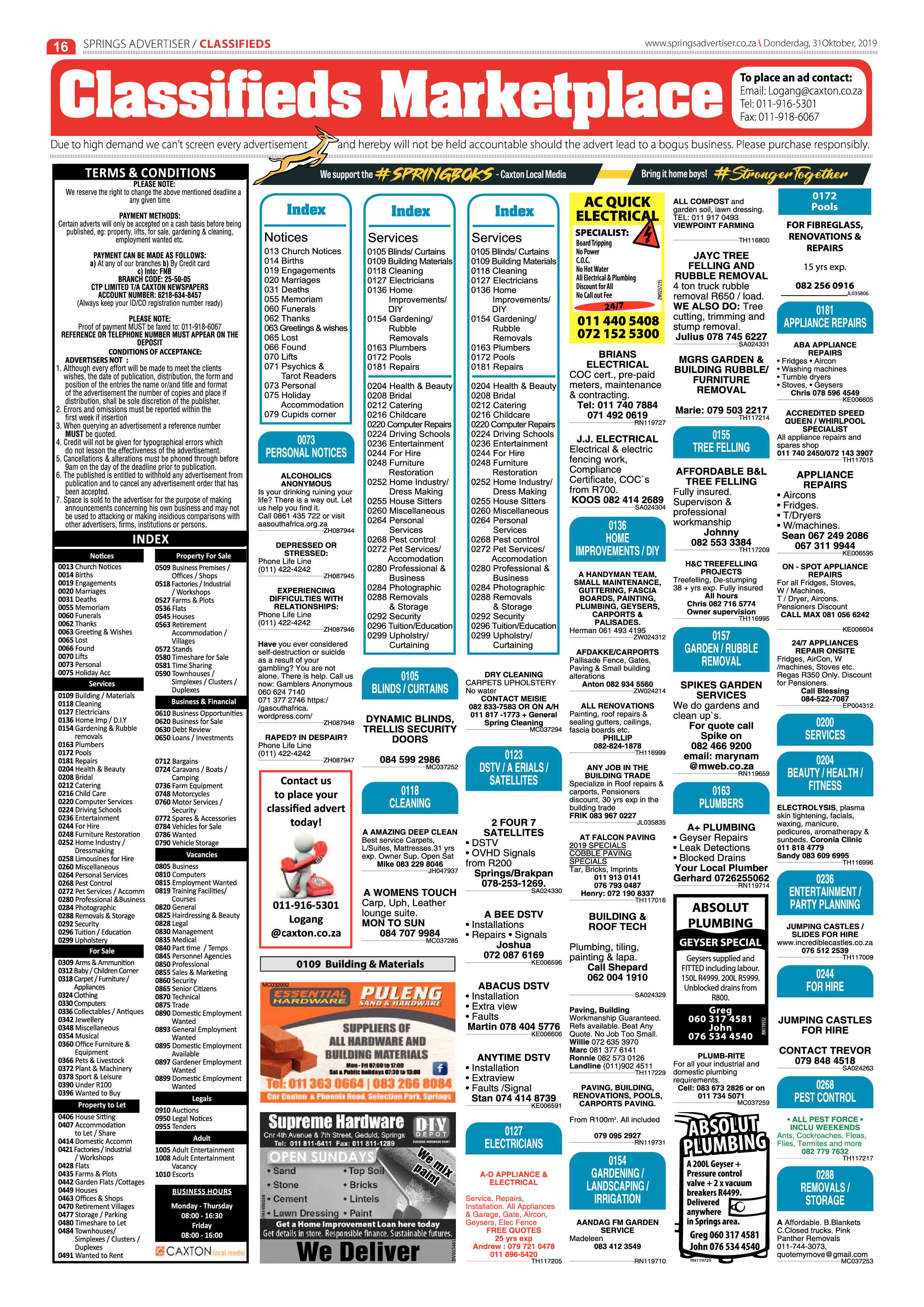 Springs Advertiser 31 October 2019 page 16