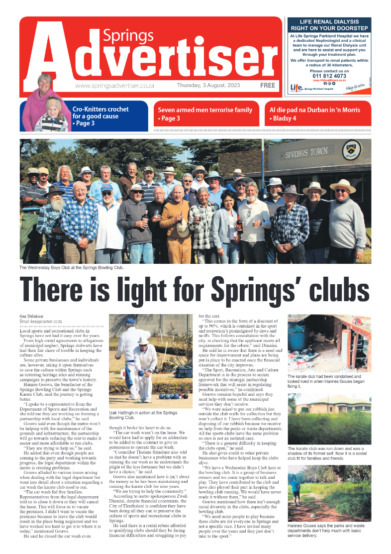 Springs Advertiser 3 August 2023 page 1