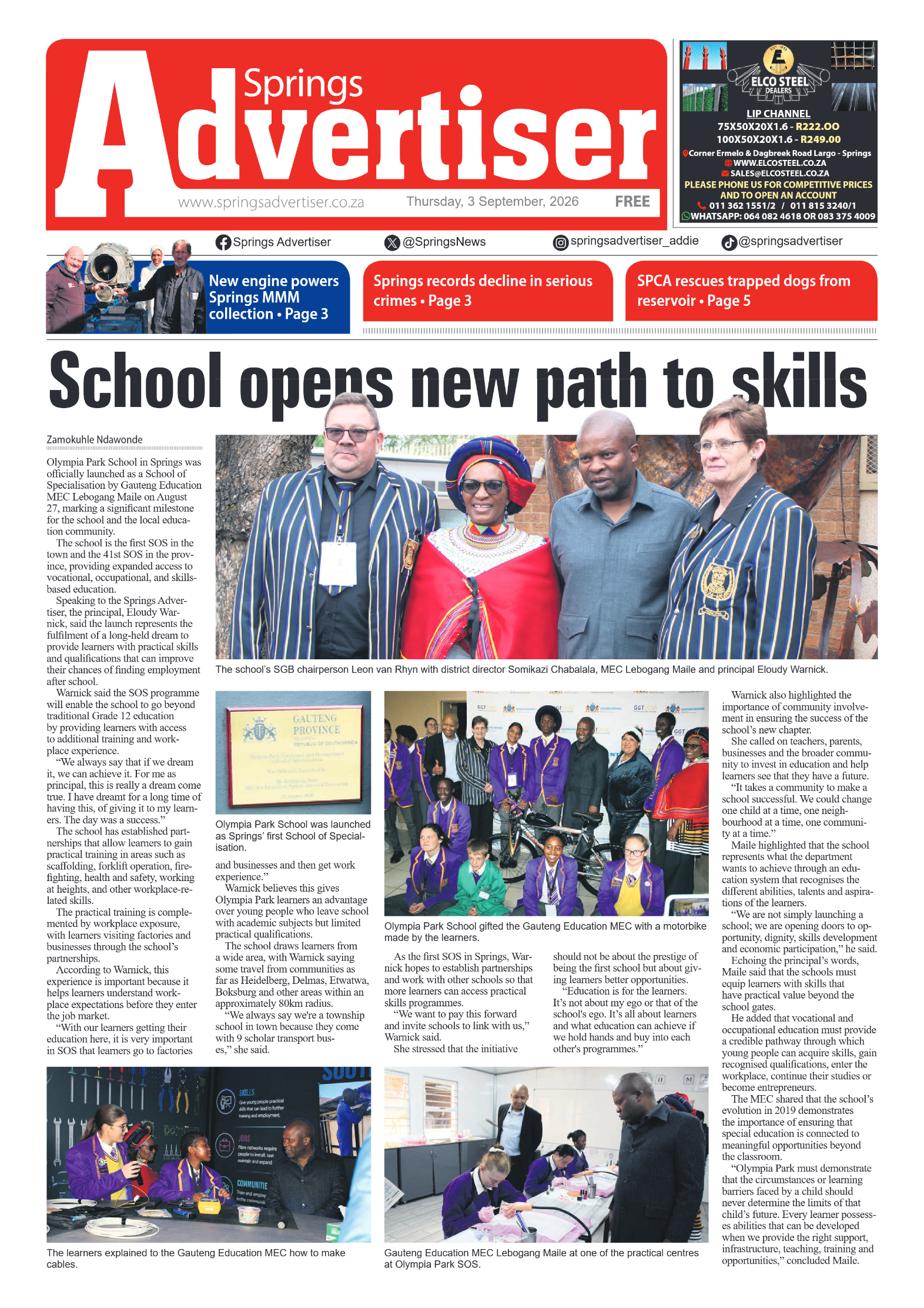 Springs Advertiser 3 September 2026 page 1
