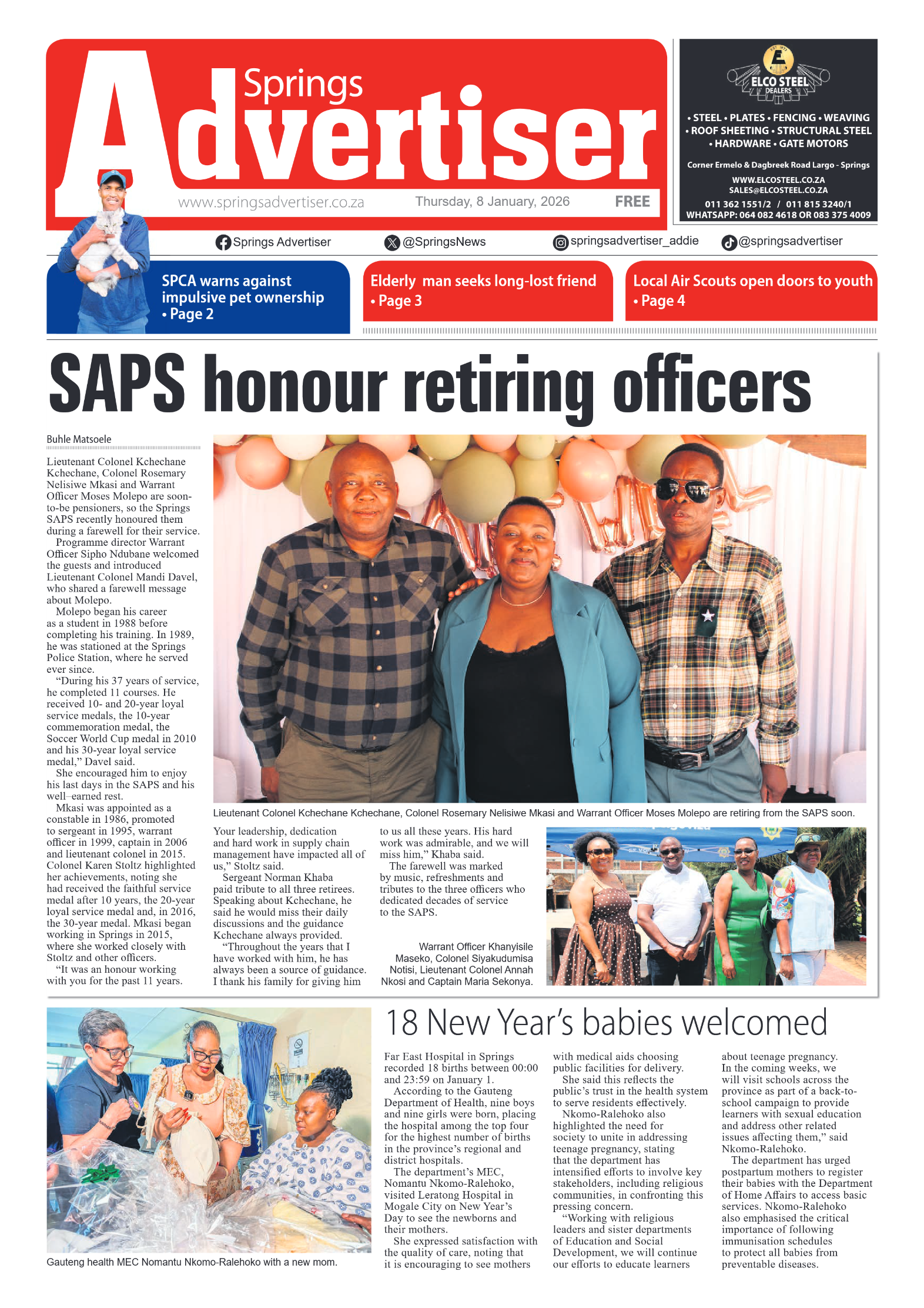 Springs Advertiser 8 January 2026 page 1