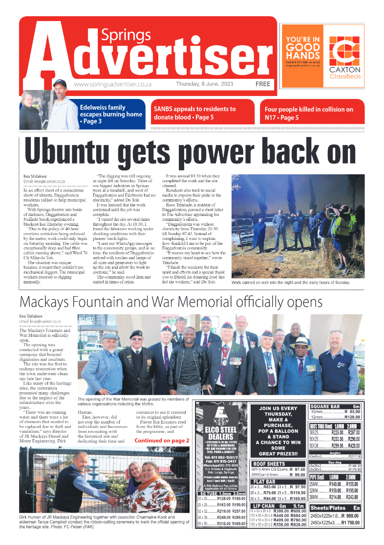 Springs Advertiser 8 June 2023 page 1