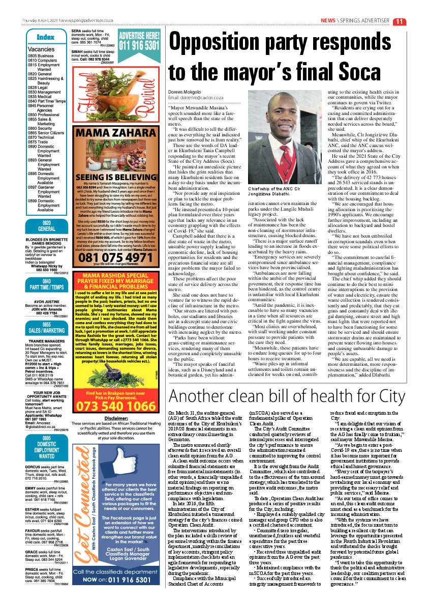 Springs Advertiser 9 April 2021 page 11