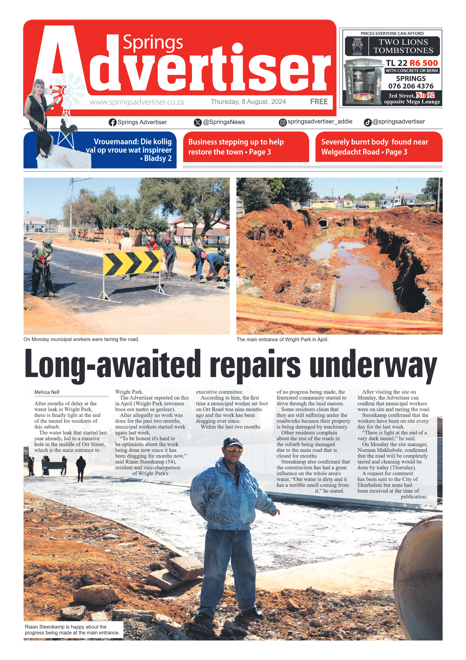 Springs Advertiser 9 August 2024 page 1