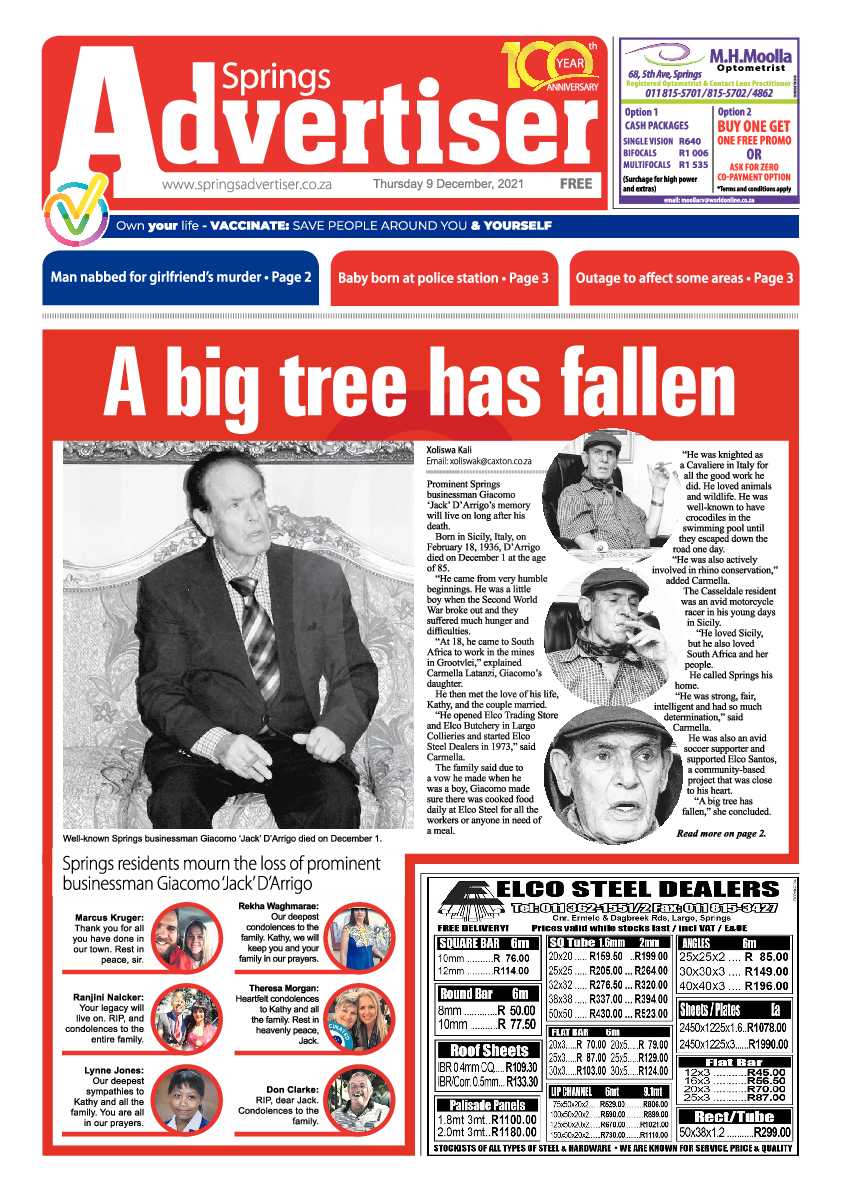 Springs Advertiser 9 December 2021 page 1
