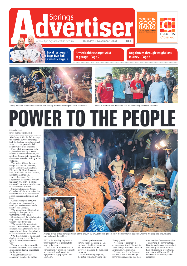 Springs Advertiser 9 November 2023 page 1